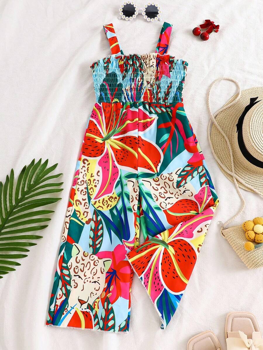 Mono sin mangas con estampado floral para niña, de tela ligera, atuendo casual de verano/playa