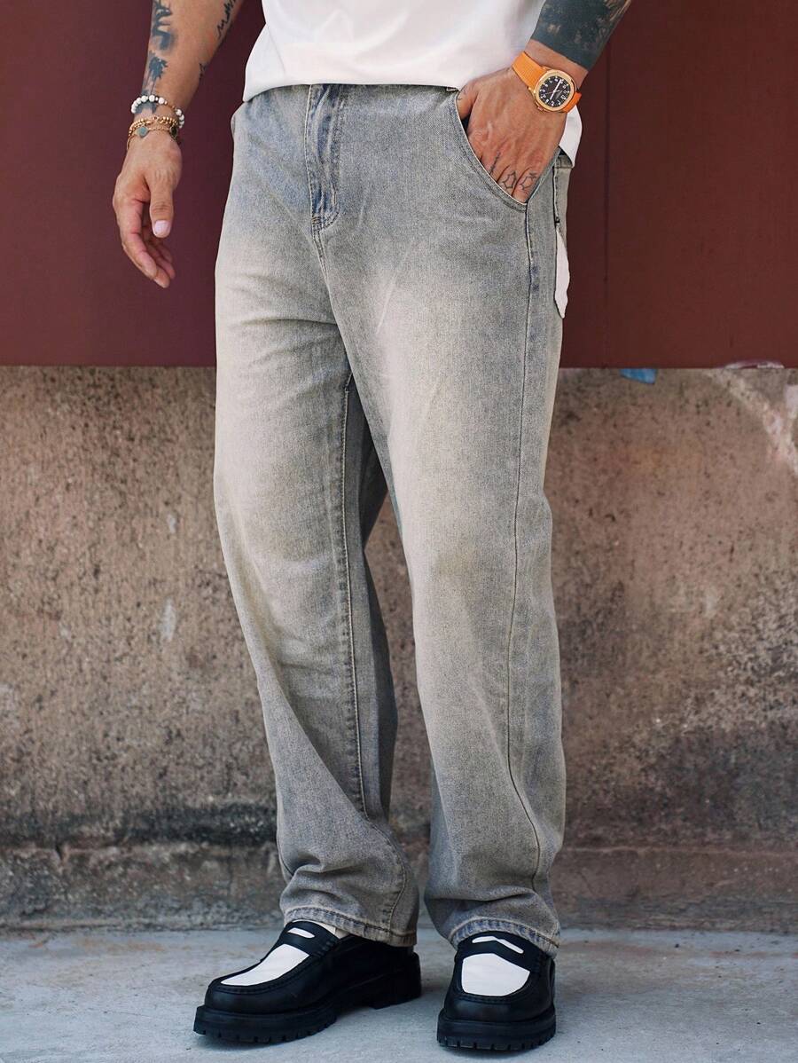 DAZY Jeans in denim blu lavato tinta unita, da uomo, per primavera/estate