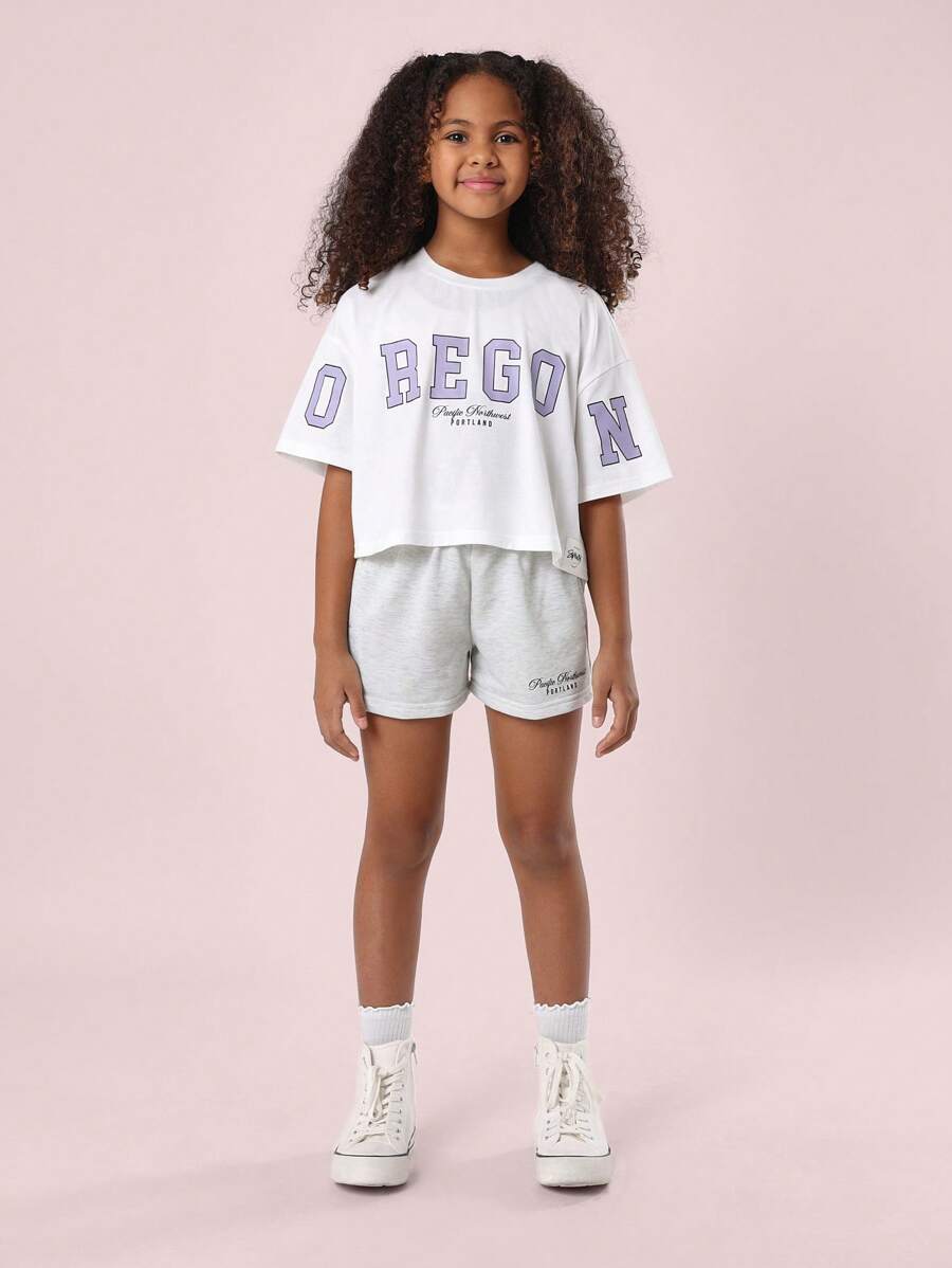 SUMWON Pacific Northwest Oregon Crop T-Shirt And Shorts Athletic Set Youth Festival Summer Everyday Varsity Team Two Piece Sportswear