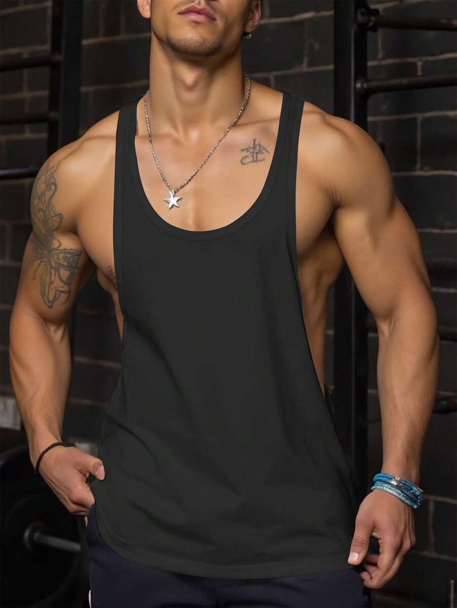 Manfinity Dauomo Camiseta de tirantes casual y versátil de unicolor para hombres