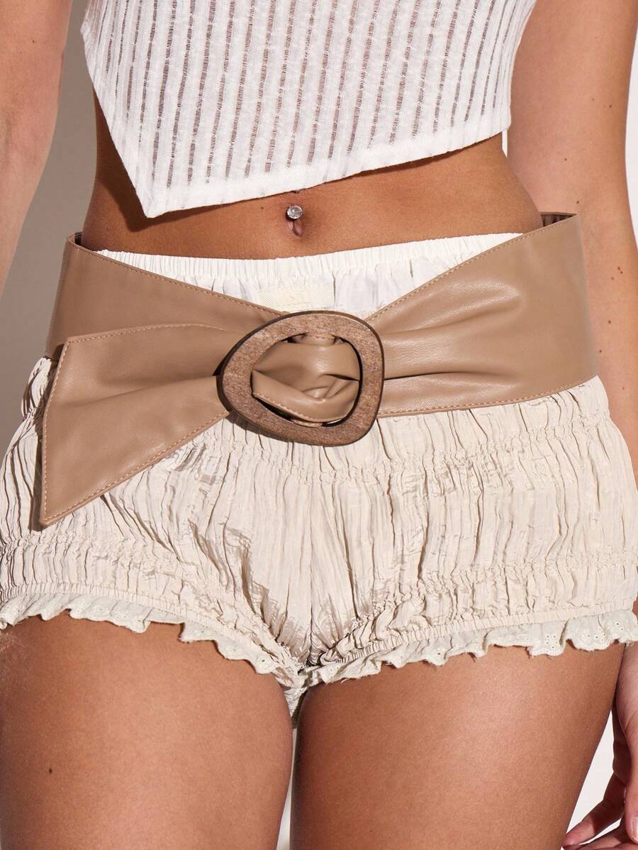 MUSERA PU Leather Wrap Belt With Wooden Detail Festival Sexy Fun