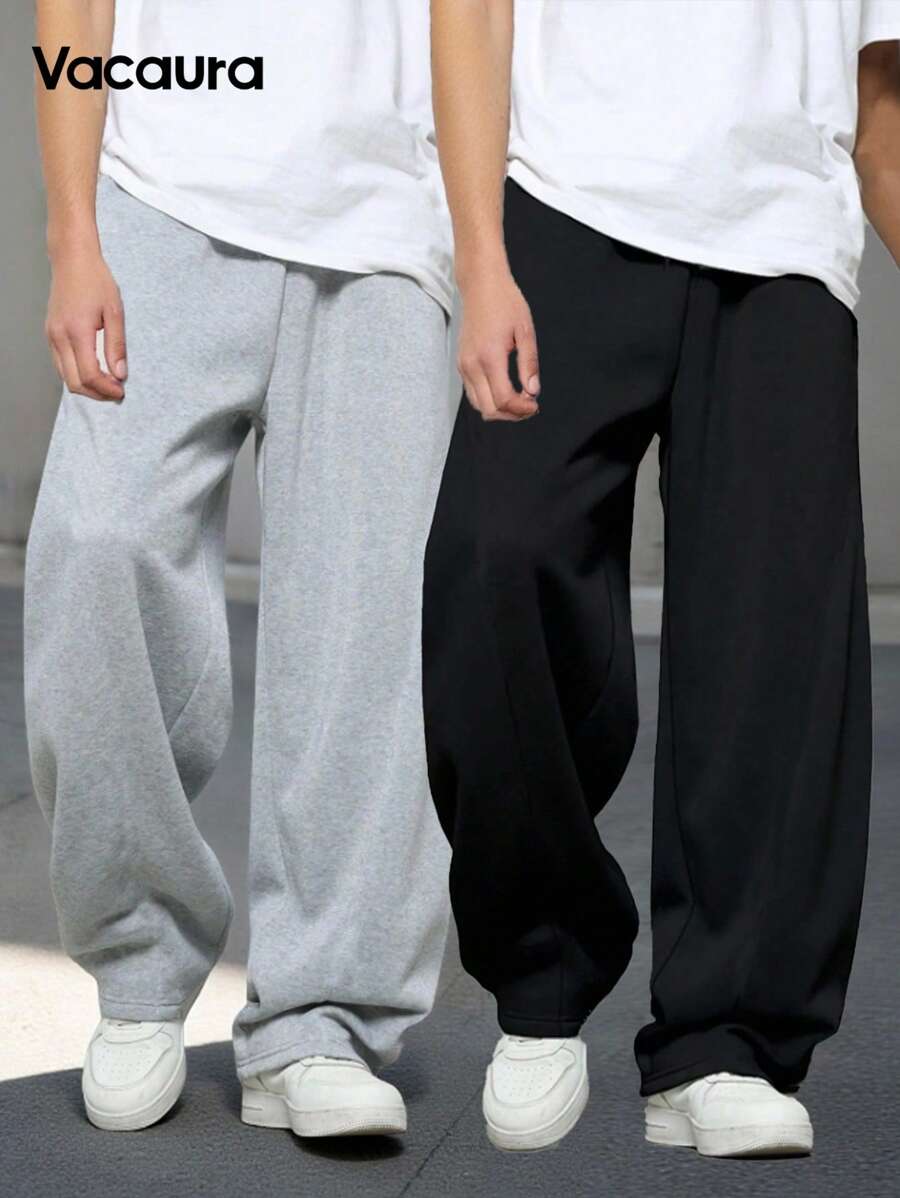 2pcs Youth Spring/Summer Casual Versatile Sports & Loungewear Straight Fit Sweatpants In Grey & Black