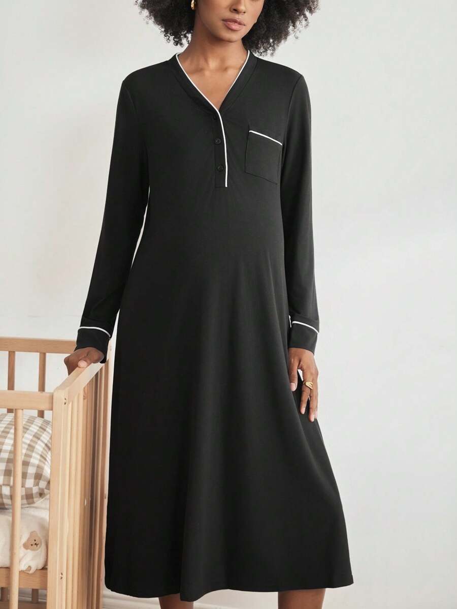 SHEIN BloomMama Vestido de salón de maternidad con ribete de contraste para la madre