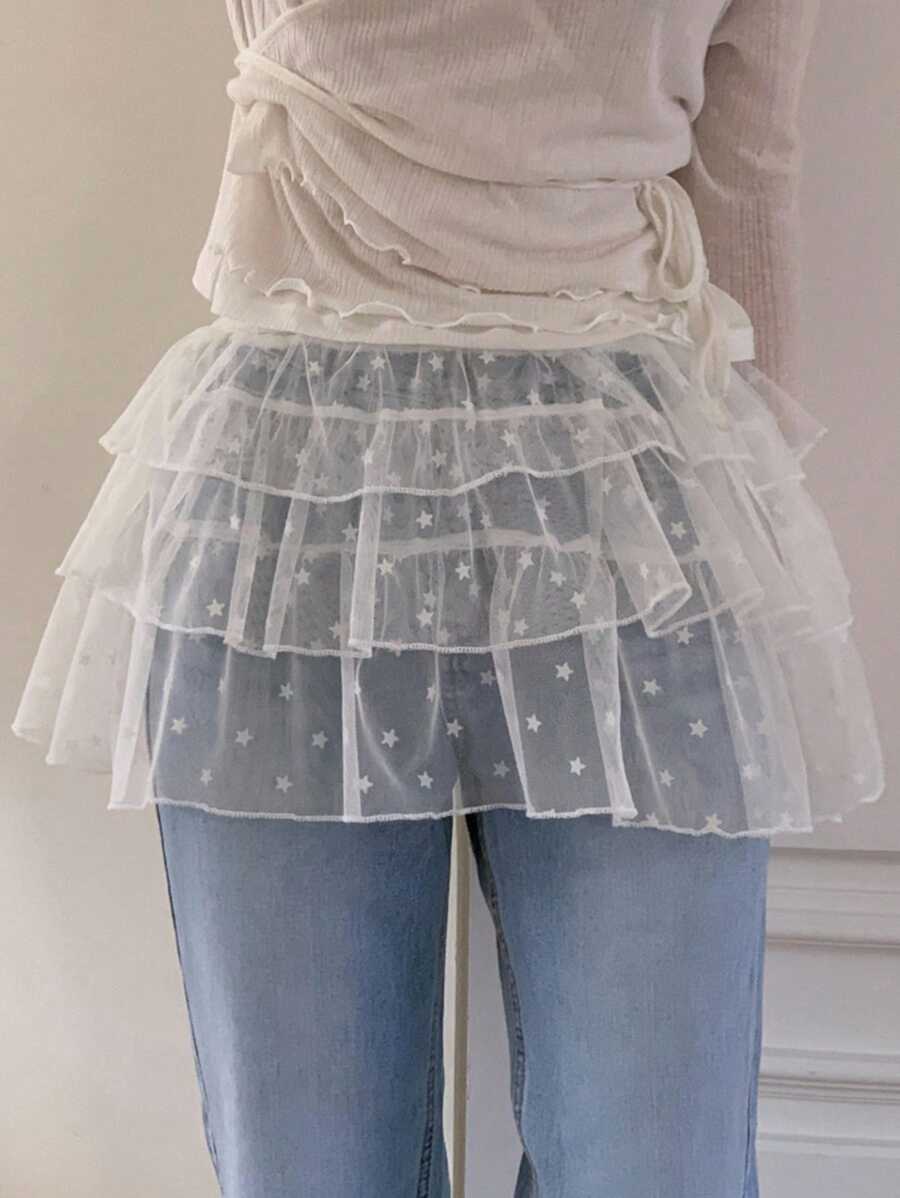 DAZY Women's Layered Mesh Star Print Fashionable Skirt