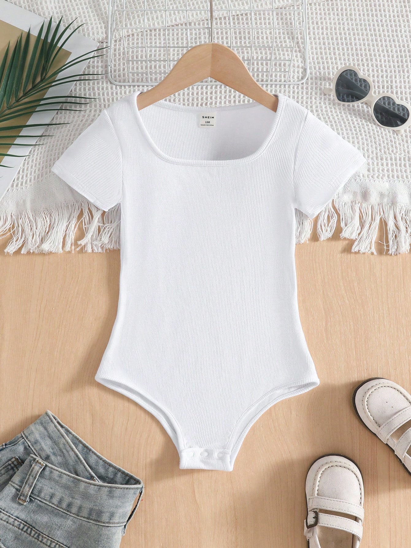 Pre-Tween Girls All-Match Solid Color Knit Jumpsuit, Versatile Street Style, Short Sleeve, Spring/Summer Summer Holiday