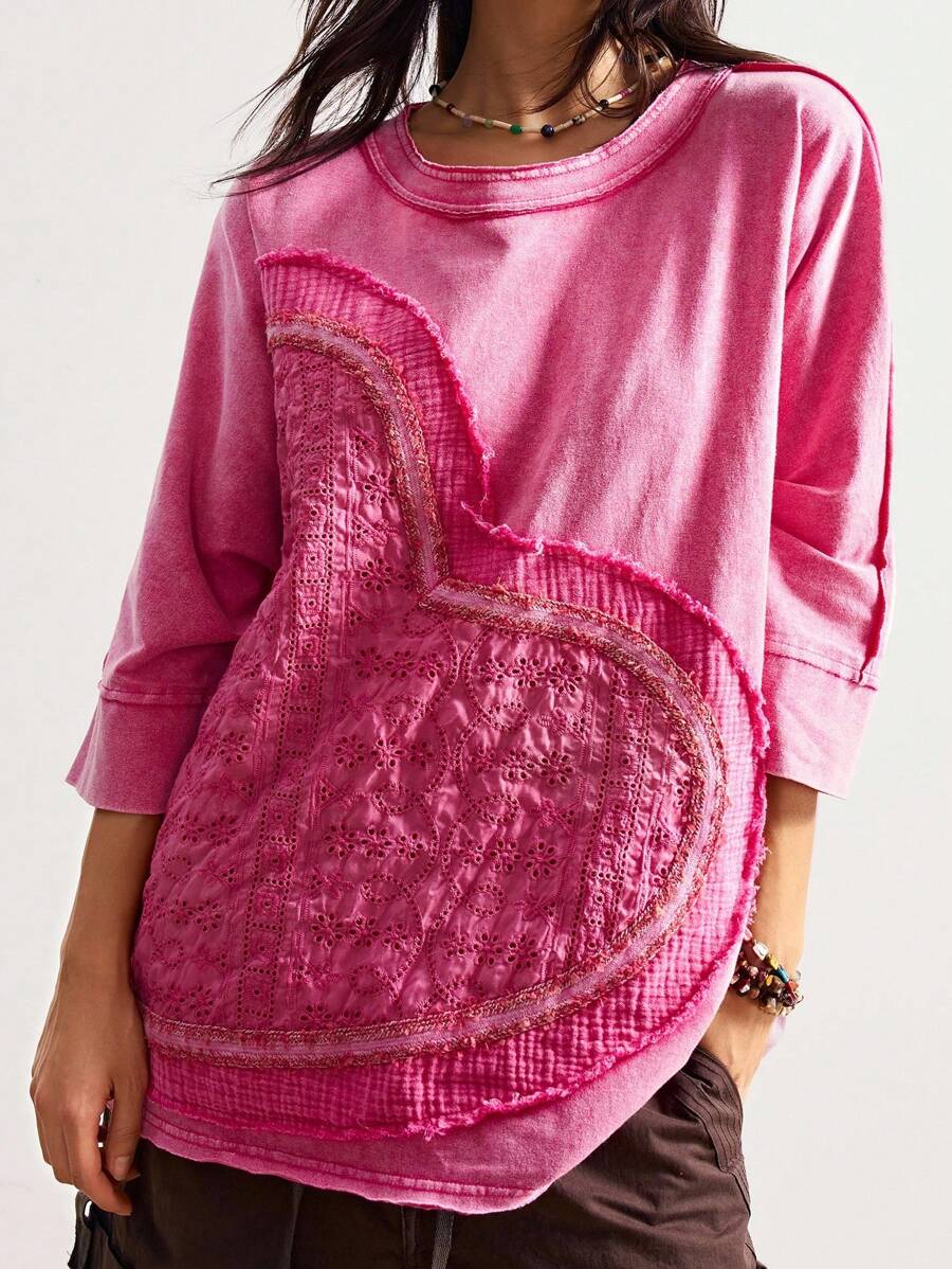Bohemela Women's Casual Solid Color Knit Round Neck Short Sleeve Loose Wash T-Shirt Pink Top Pink Sweater Pink Shirt Embroidered Top Womens Pink Top