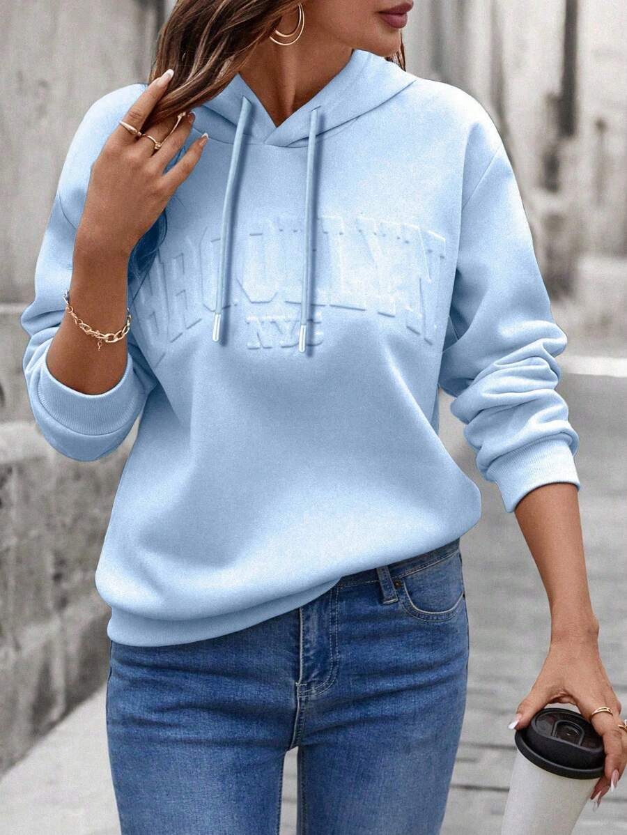 SHEIN LUNE sweat-shirt à capuche décontracté et ample pour femmes avec impression graphique de lettres 3D