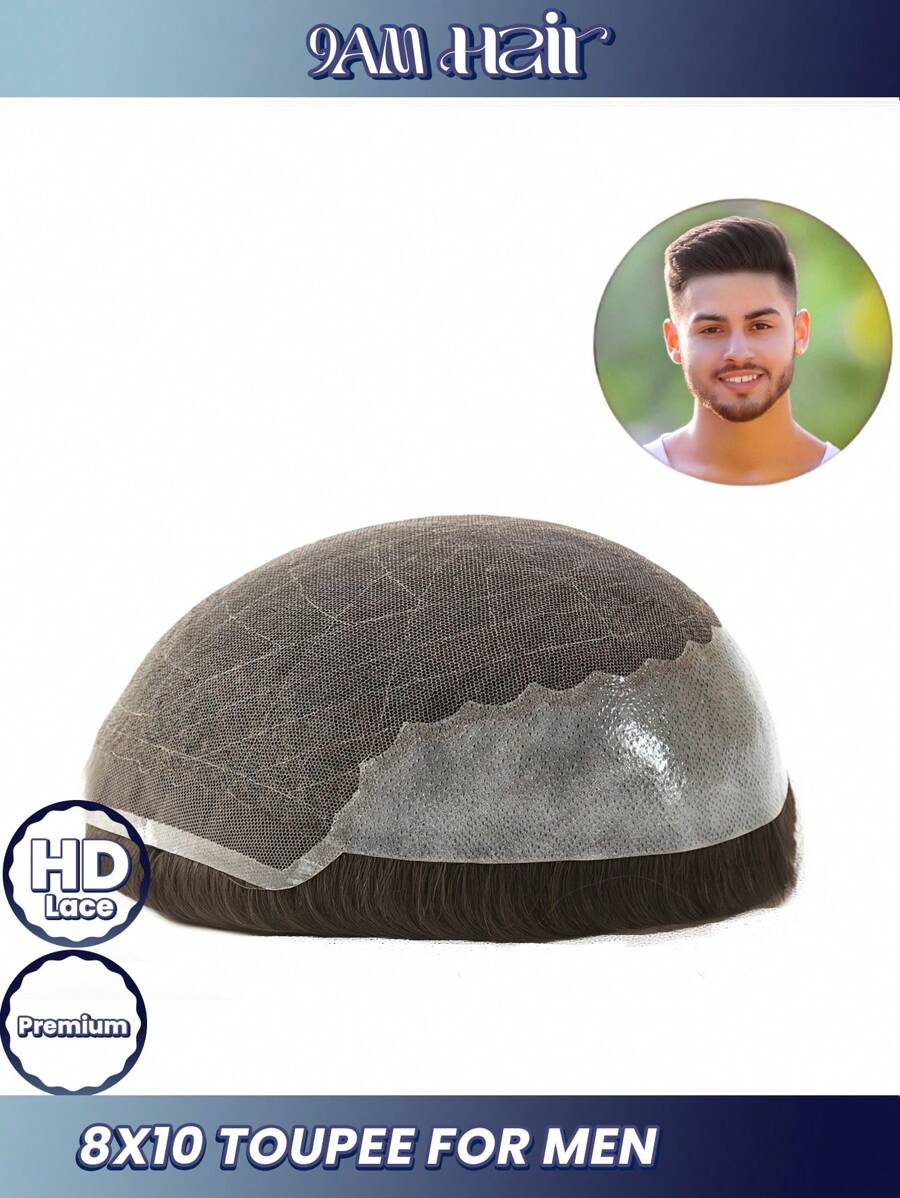 TrueHD HD Lace Toupee Human Hair Replacement Systems For Men Swiss Lace Front Toupee For Men Bleached Knots Men Toupee Natural Hairline Men Units 8X10 - 100% Dark Brown