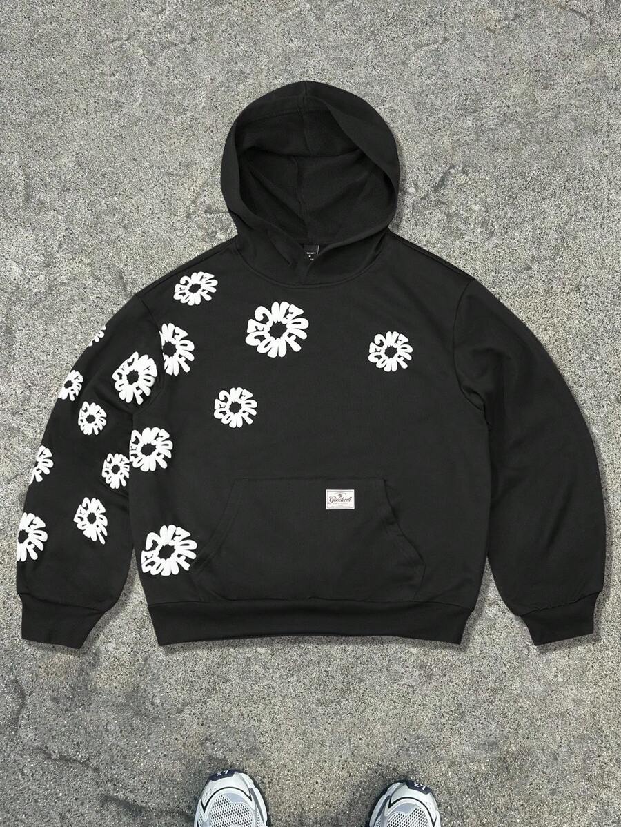 Manfinity Streetrush Sudadera casual con capucha de manga larga para hombre con aplicación de parche floral