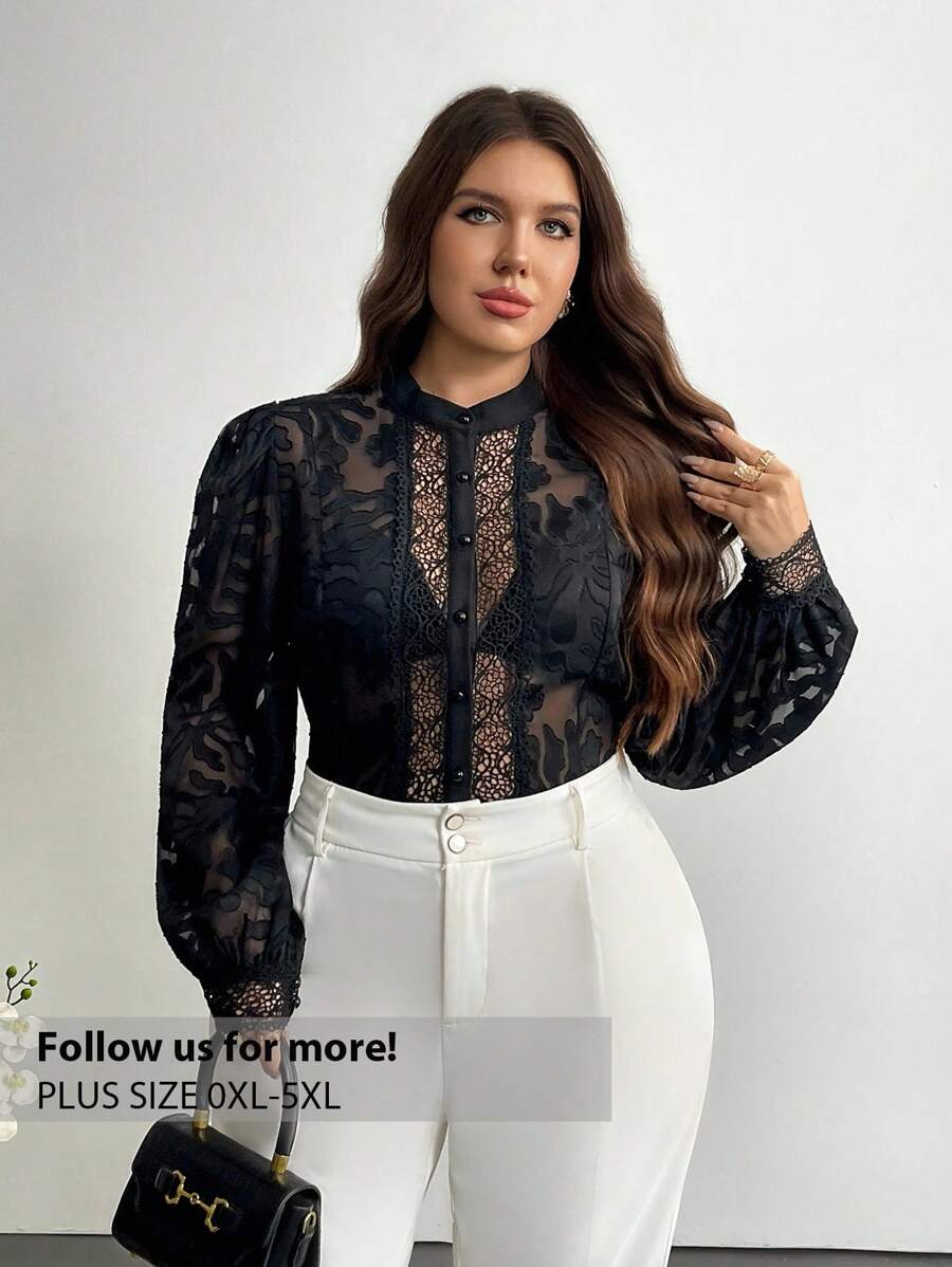 Firerie Combinaison noir élegant et exquis pour femmes grande taille, ample et avec dentelle creuse, idéale pour les trajets, le travail et un usage quotidien
