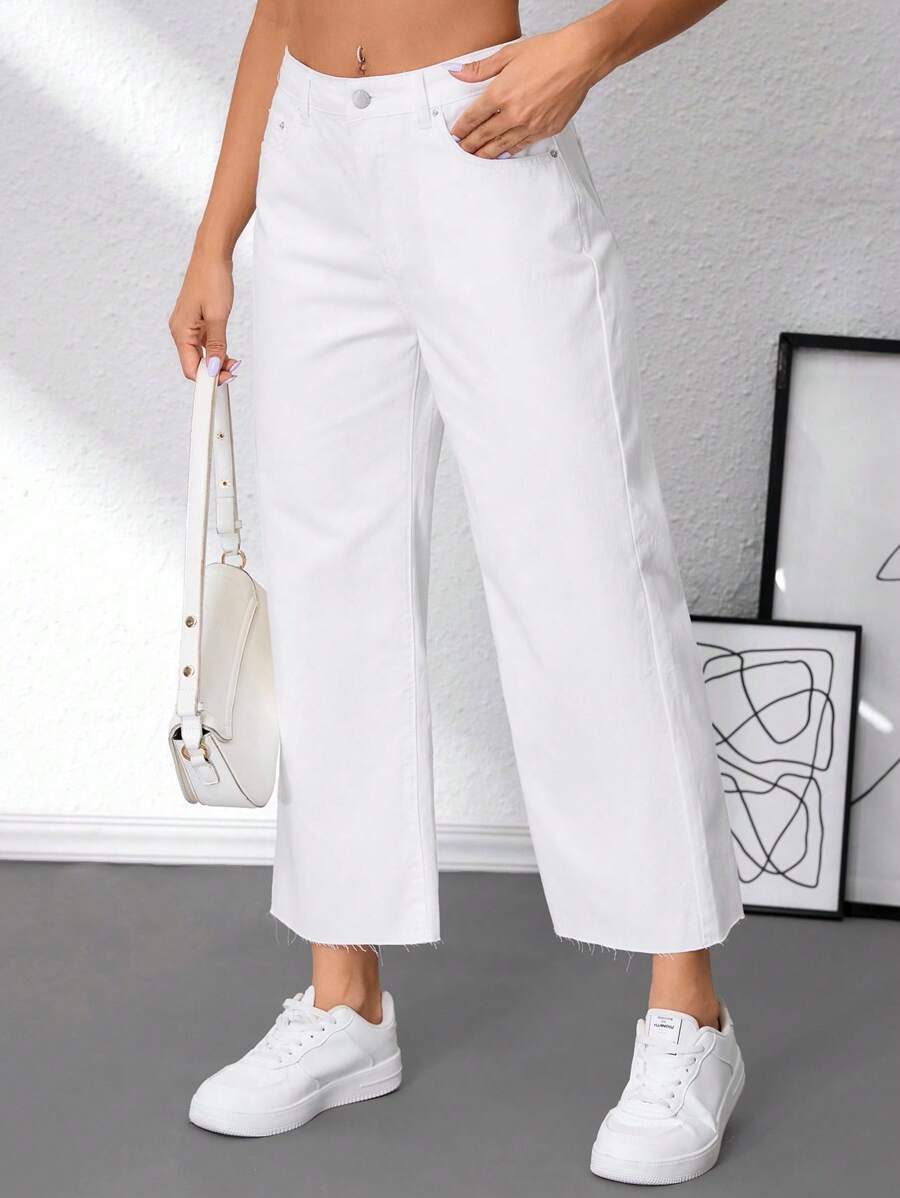SHEIN Tall Women's All White 7/8 Straight Leg Jeans Business Casual Outfits Women Office Outfits For Women Fall Women Jeans