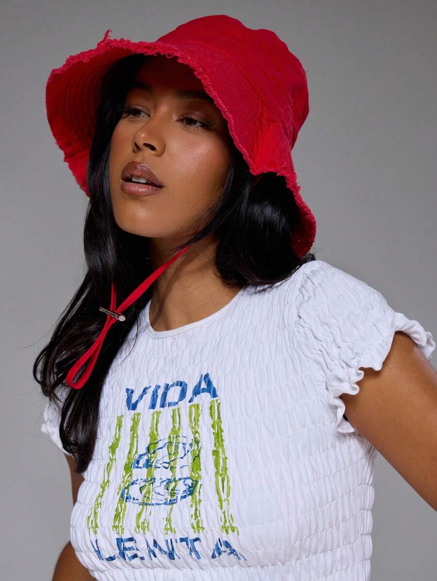 MUSERA Frayed Edge Tie String Bucket Hat Cool For Festival