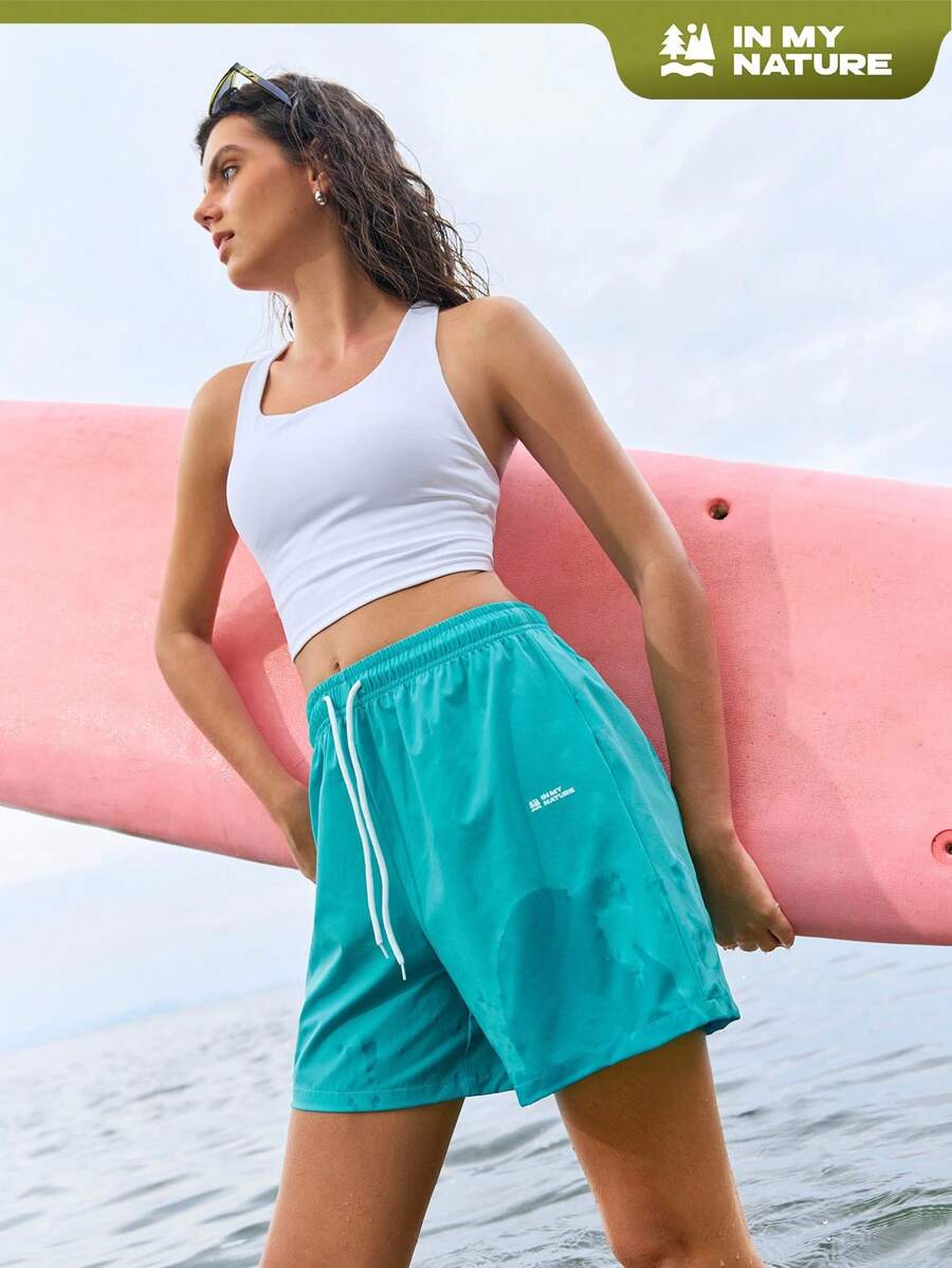 SHEIN In My Nature Pantaloni scurți sport pentru femei, culoare solidă, simpli, casual, pentru exterior