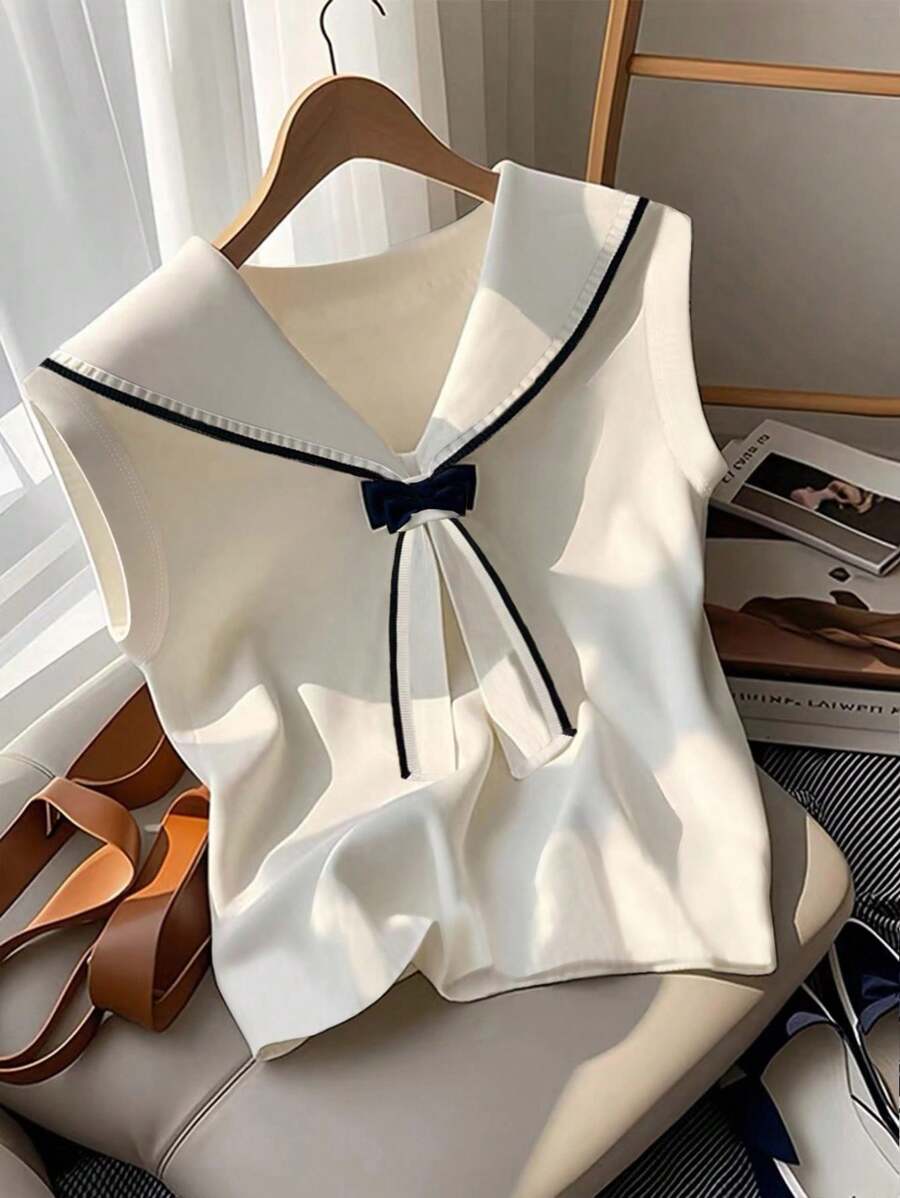 EMERY ROSE Women's Summer Casual Navy Collar Vest