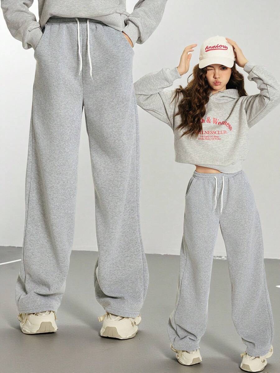 SHEIN Explorewe Pantalones casuales de uso diario para adolescentes, con bolsillo y lazo delantero liso