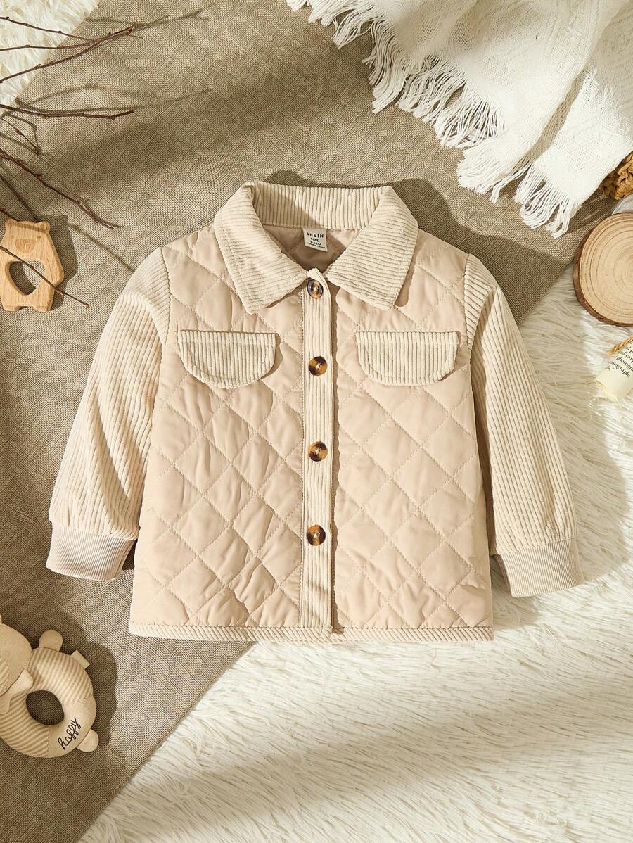 SHEIN Vintaside Kids Baby Boy Flap Detail Button Front Quilted Coat