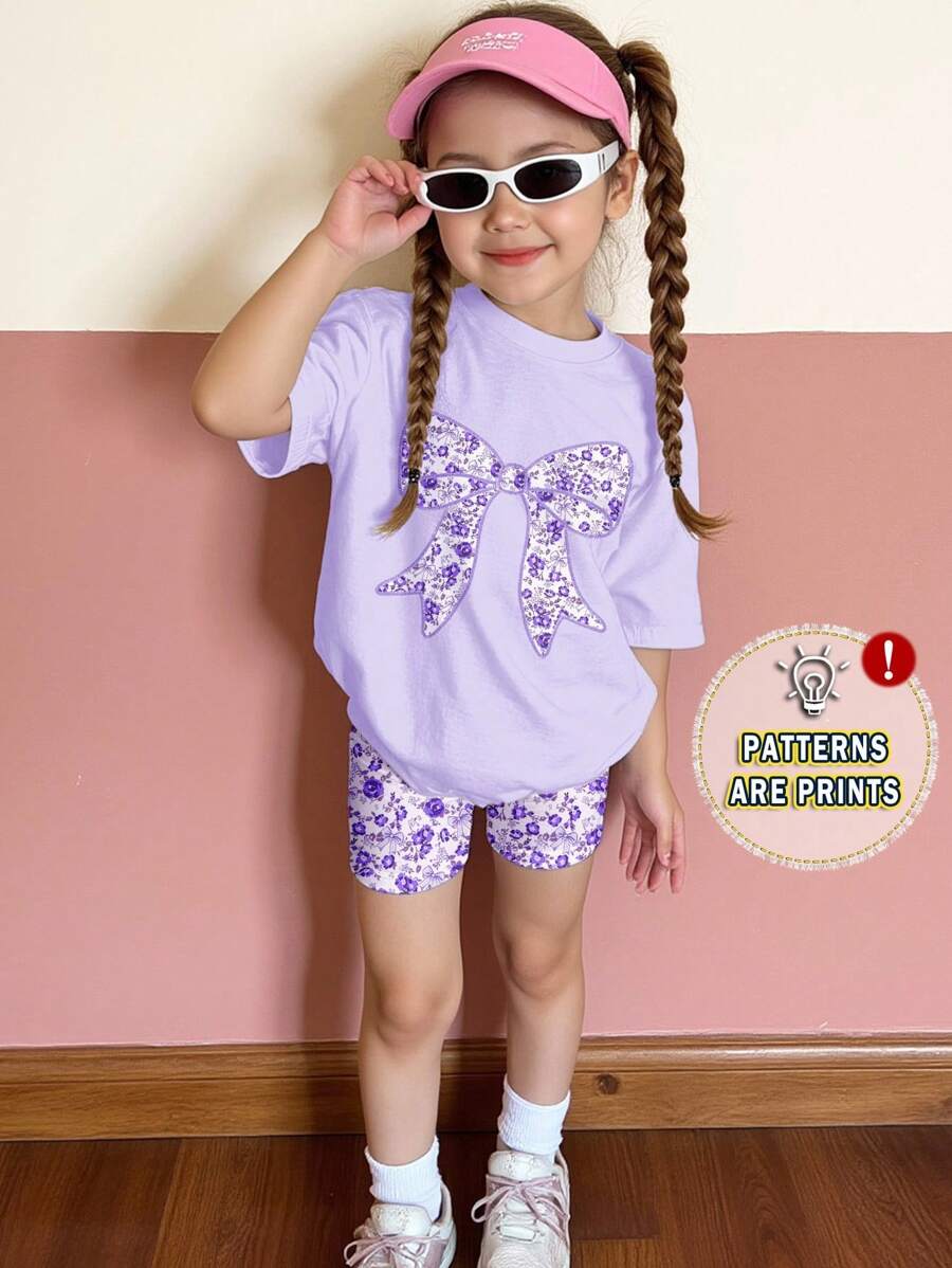 SHEIN Set casual da ragazza di 2 pezzi composto da shorts e maglietta a maniche corte, adatto per l'estate