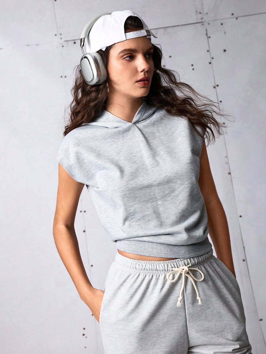 Streetz SHEIN Sport Women's Minimalist Solid Color Batwing Sleeve Hoodie Sweatshirt For Summer