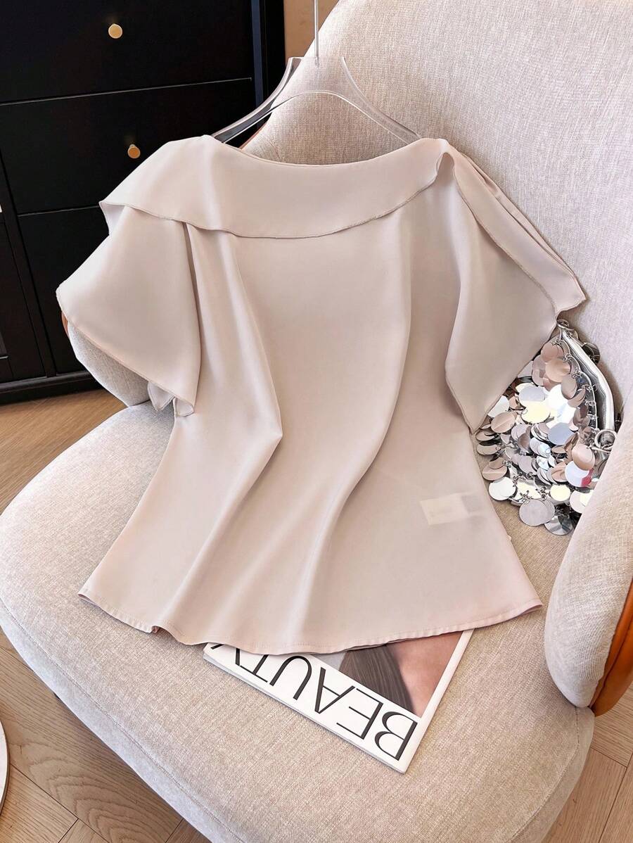 Franclia Blusa elegante de manga corta con volantes en el bajo, de estilo sencillo y unicolor, para uso casual y commuter de mujeres