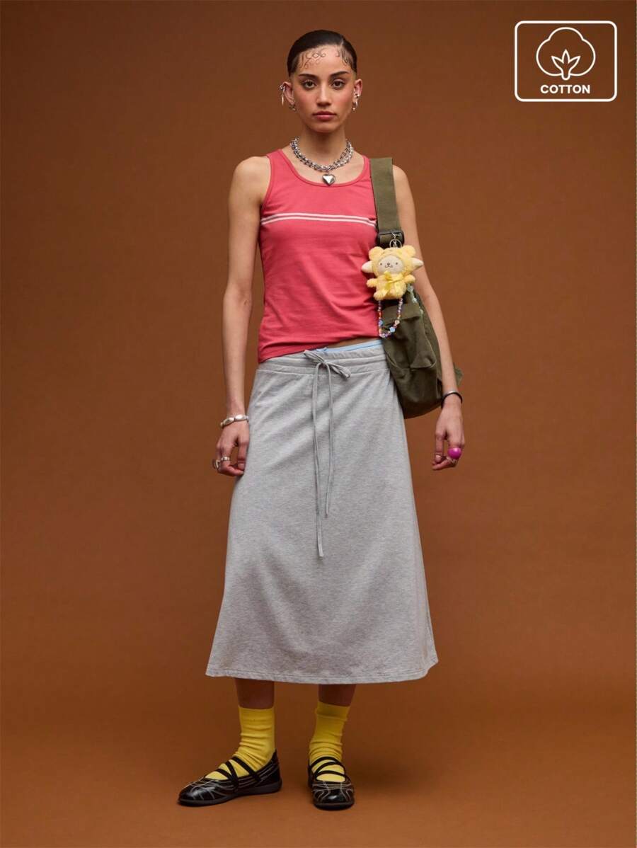 COUREZ Gonna midi in jersey a vita bassa, per look estivi da donna, gonna estiva casual per strada, stile Y2K in cotone vintage
