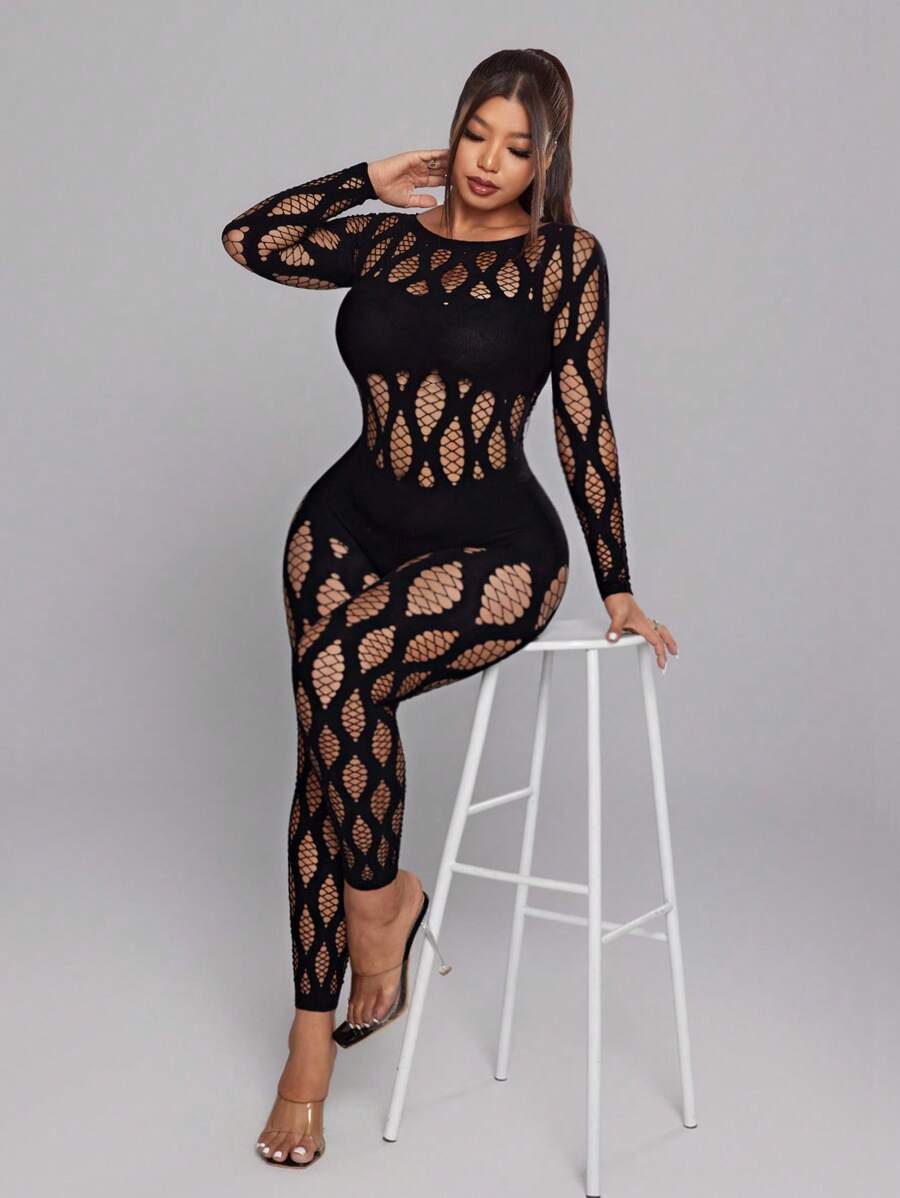 NU&NOW Monos de talla grande para mujer, elásticos, sexy, transparentes y calados