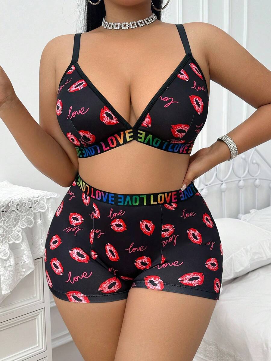 SHEIN 2pcs Plus Size Underwear Set (Wireless Bra And Boxer Brief)