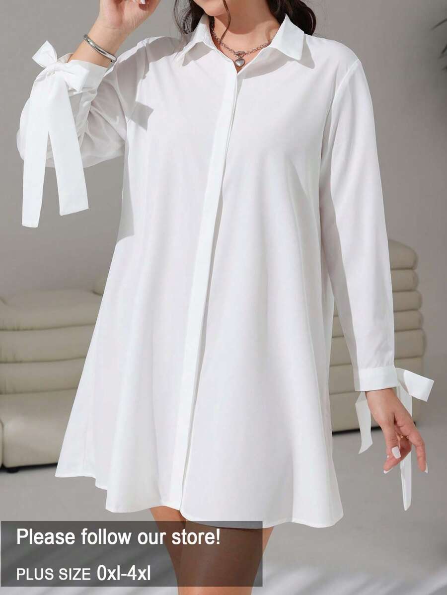 Solflare Plus Knot Cuff Button Front Shirt Dress