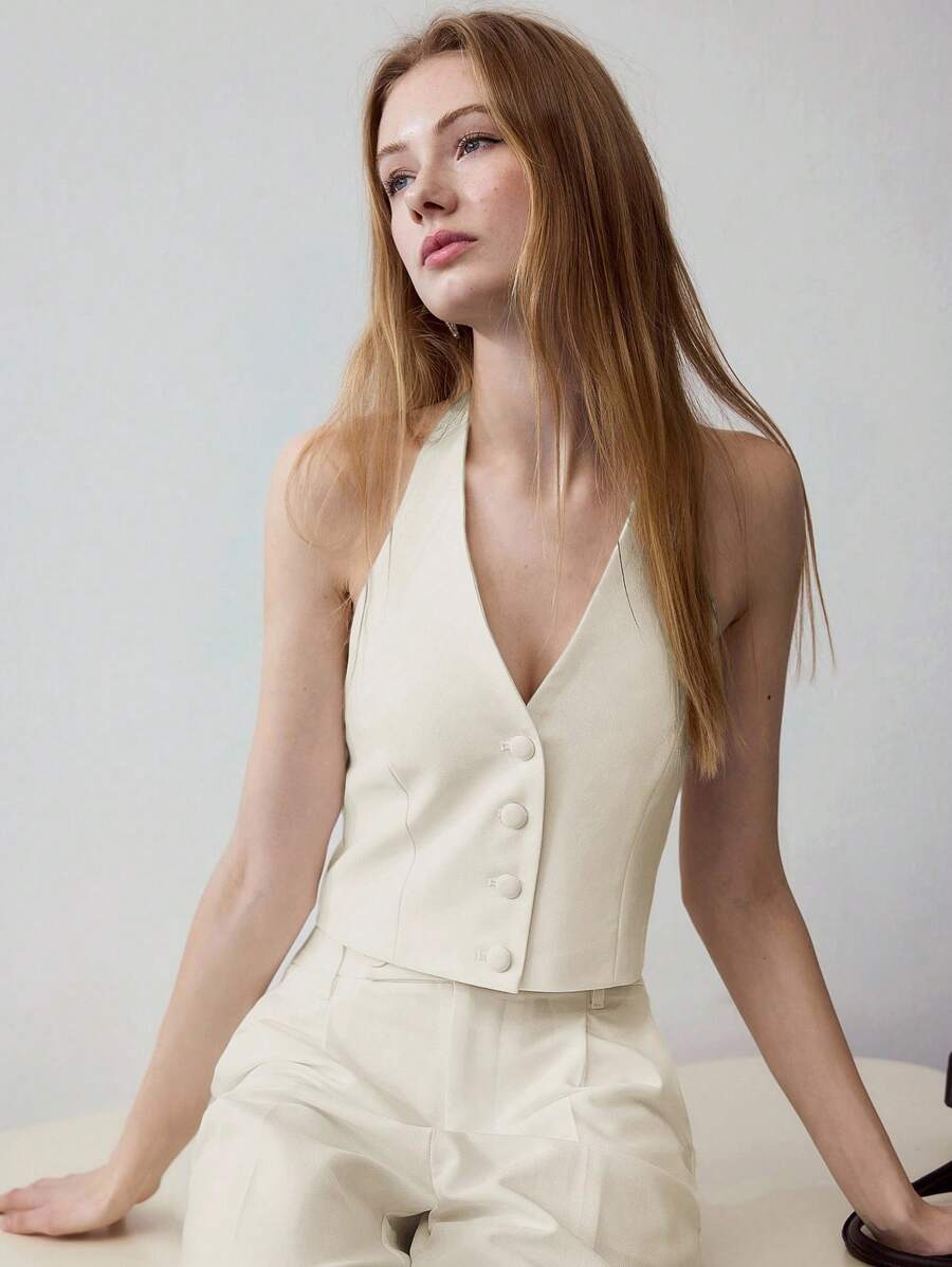MOTF STUDIO BUTTON UP HALTER WAISTCOAT