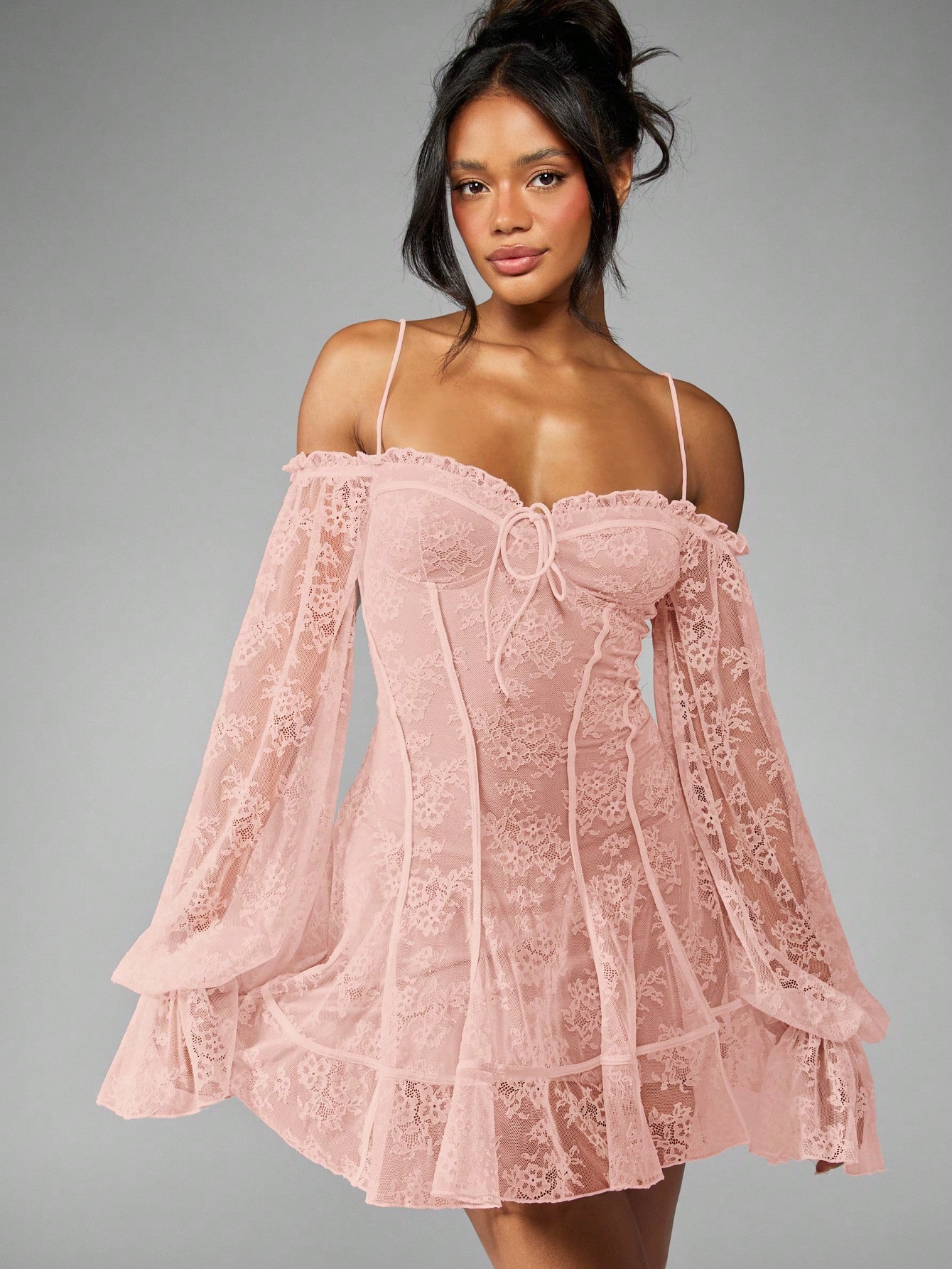 ワンピース balloon lace mini dress silent and Balloon Sleeve Mini Dress - White | Parallel