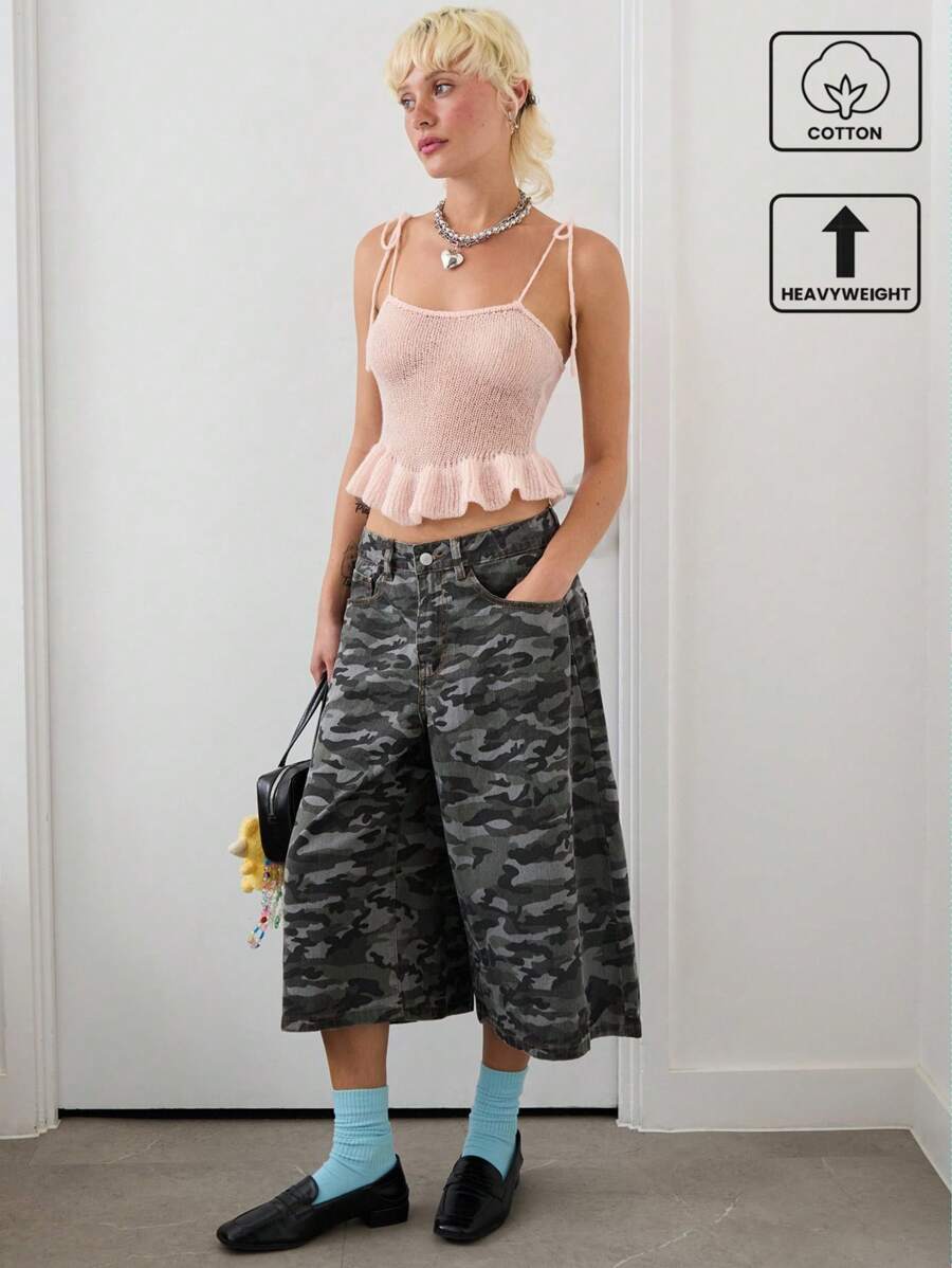 COUREZ Denim Camo Jorts /Y2K Street Wear Summer Outfits For Women Summer Shorts Vintage 100%Cotton