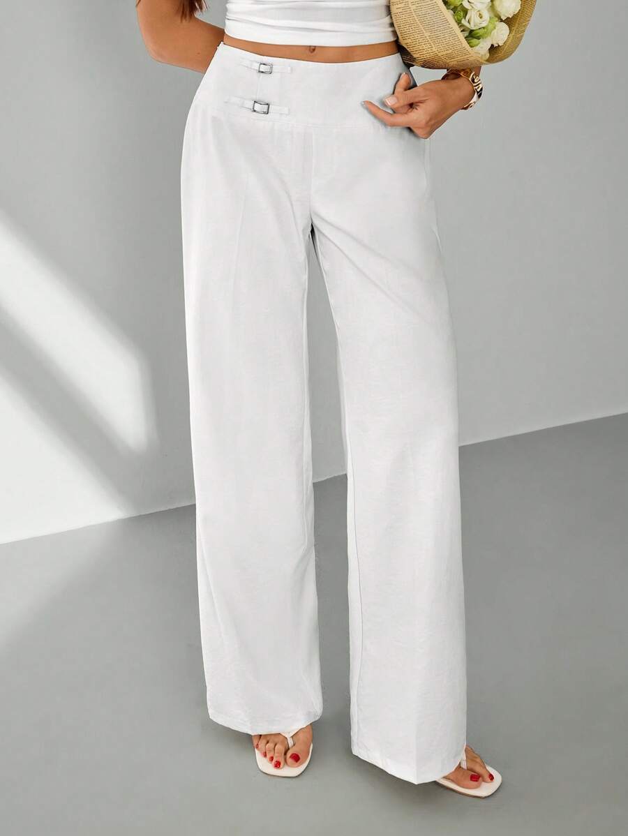 SHEIN Tall Pantalon droit à taille haute et coupe droite pour femmes, style casual unicolore