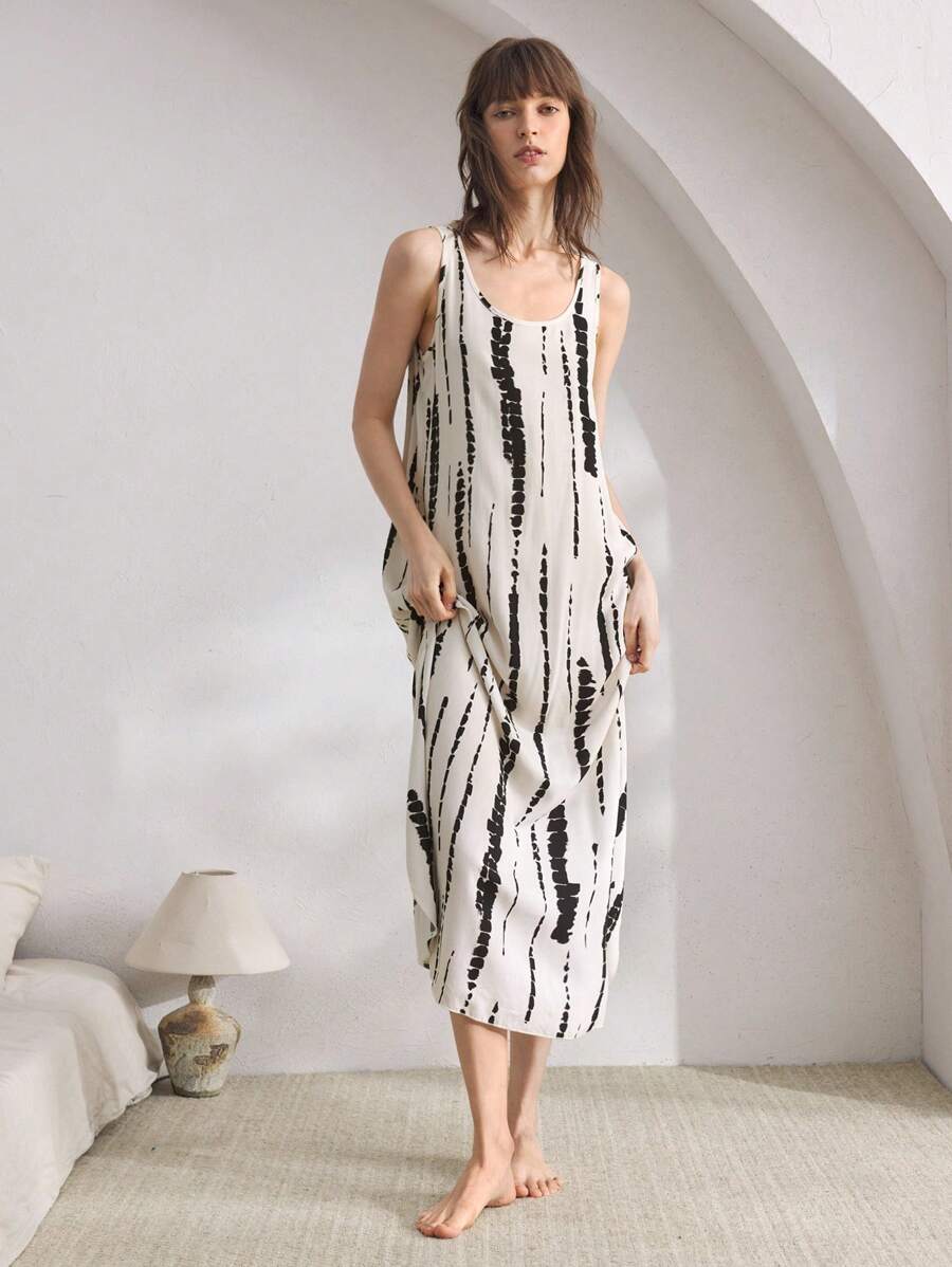 Ocili Comfortable Simple Striped Print Women's Nightgown