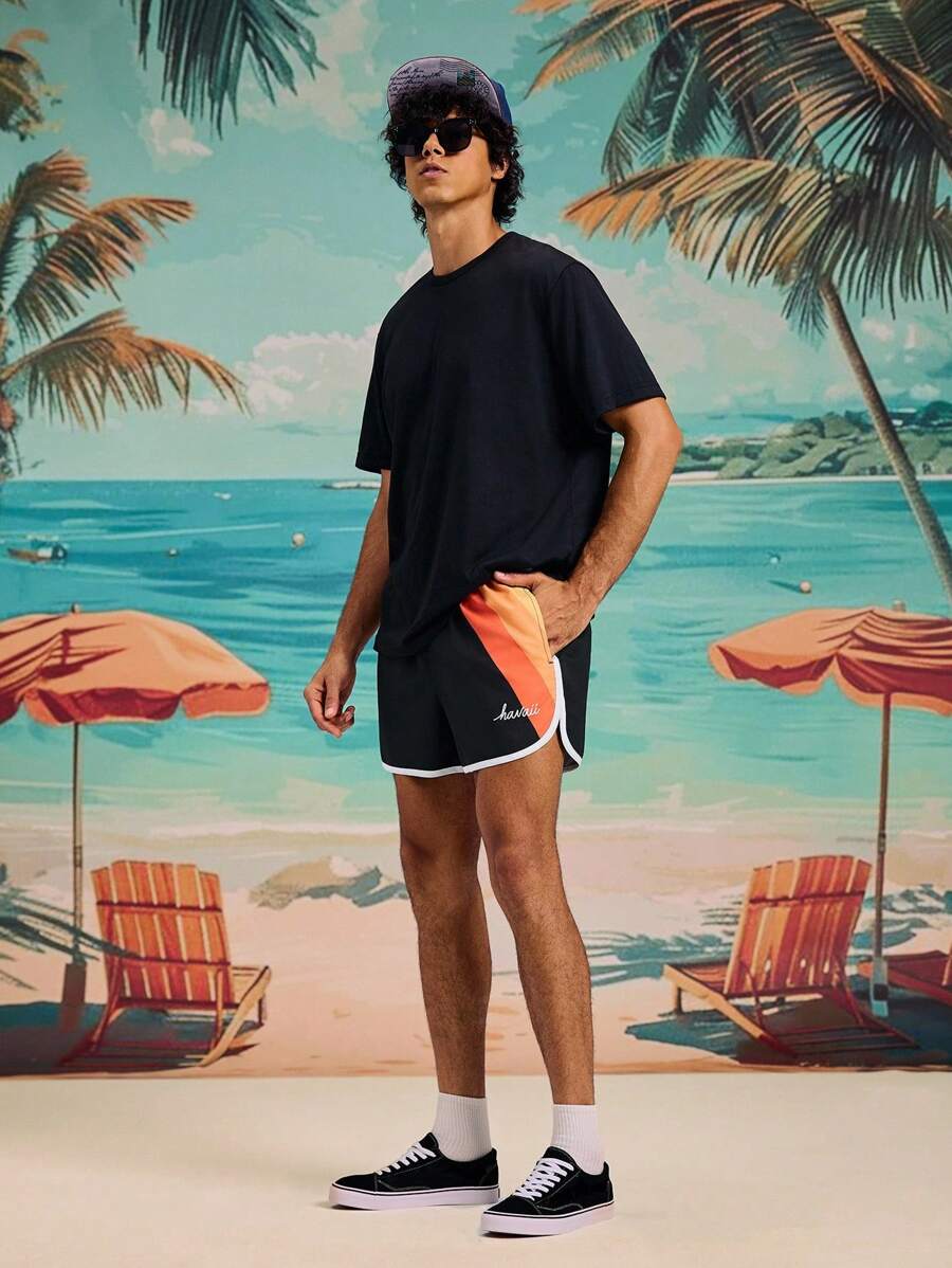 Surfspeed Shorts de playa para hombre de ajuste holgado con cordón en la cintura