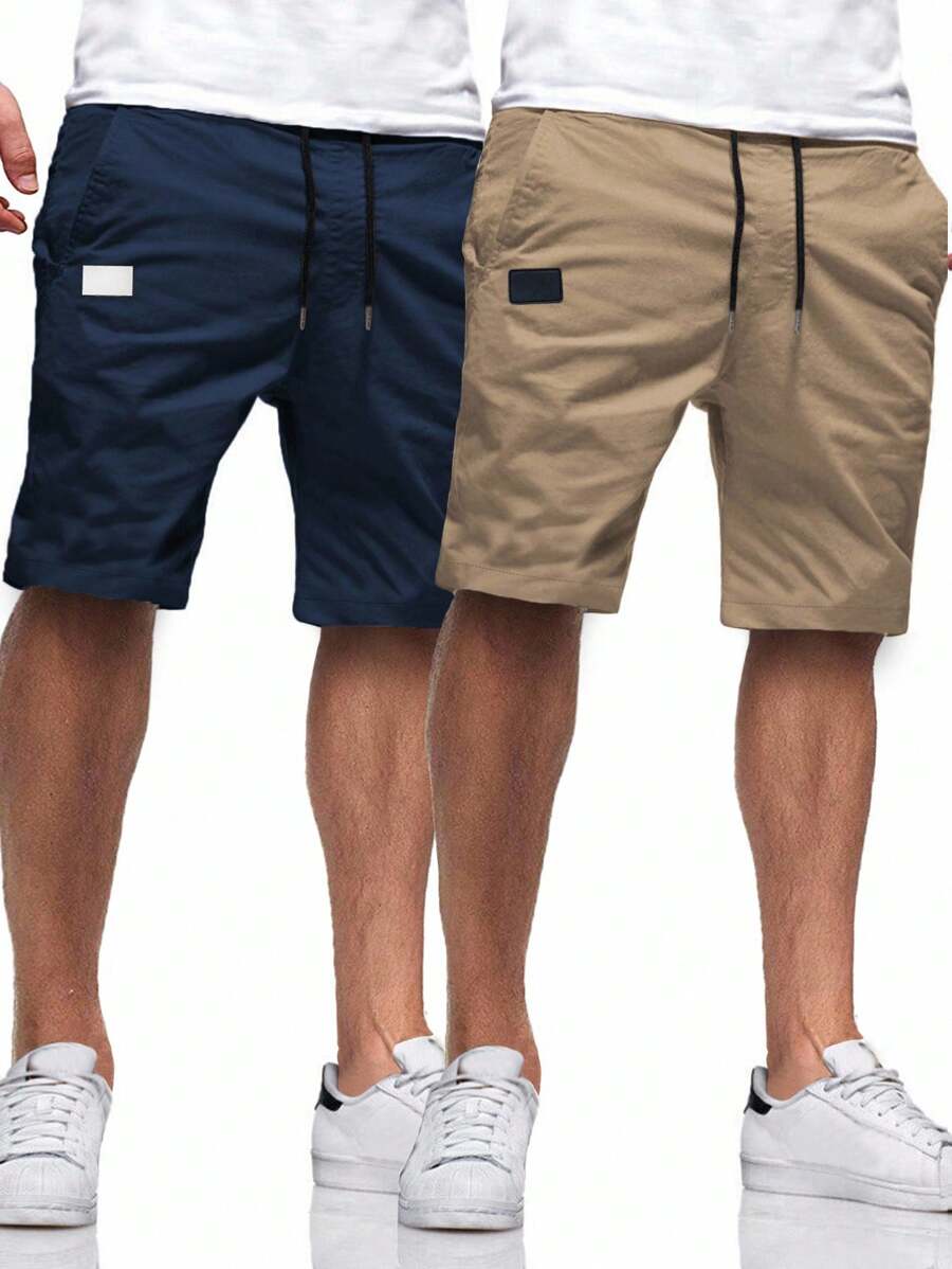 Manfinity Homme 2pcs Men's Loose Fit Drawstring Waist Slant Pocket Shorts