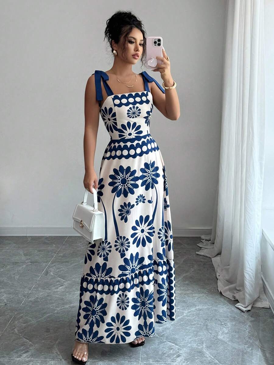 SHEIN PETITE Vestito lungo a canottiera casual con stampa in stile bohémien, privo di schiena