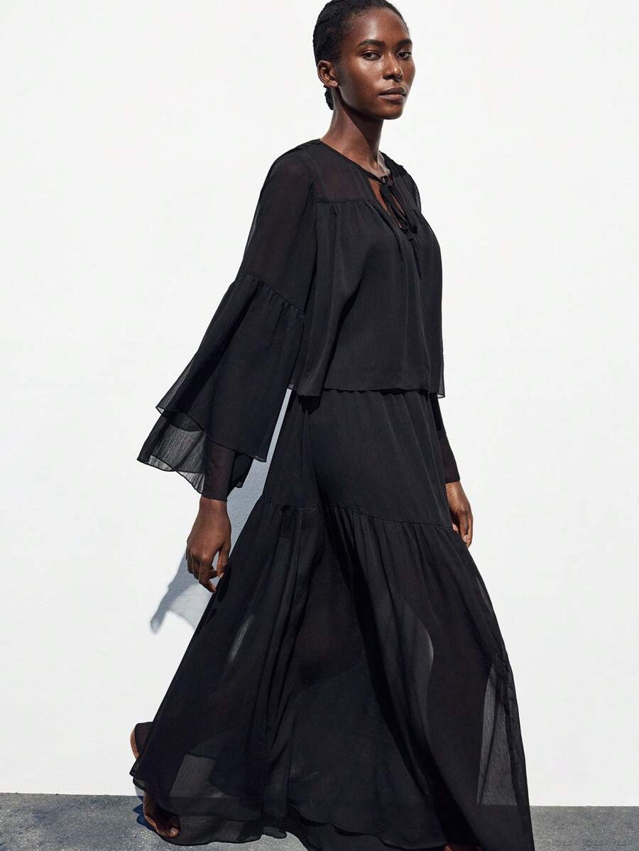 Maija Jupe longue et ample en couleur unie semi-transparente, style casual, printemps/été pour femmes