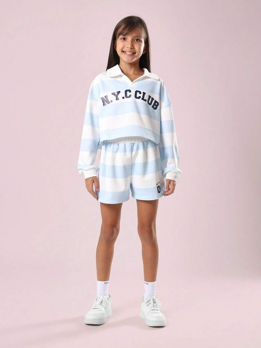 SUMWON Tuta a righe da club di New York, set estivo con polo, moda estiva da college, per vacanze al mare, sportivo, casual, primavera