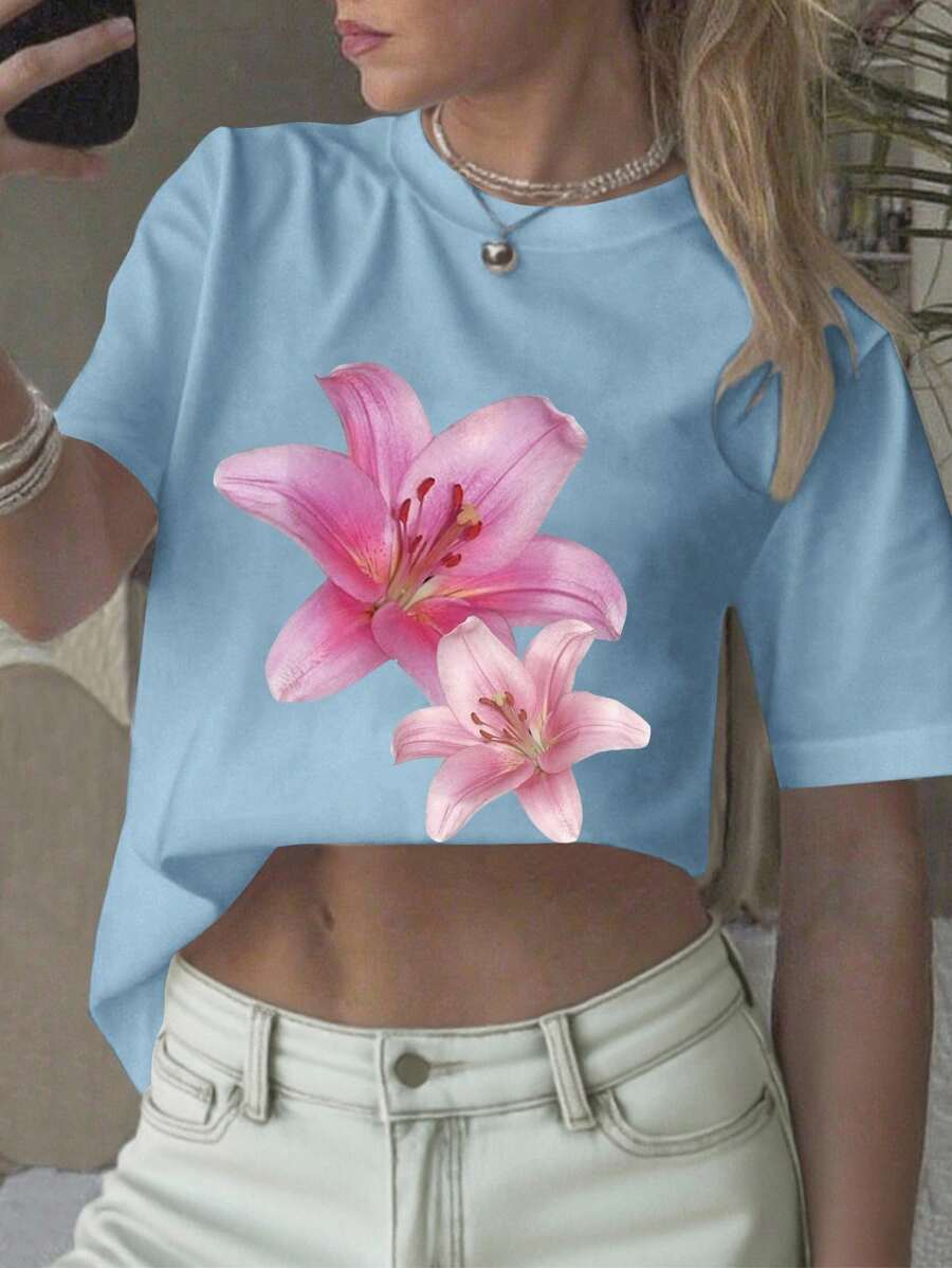 INAWLY Camiseta de mujer de cuello redondo, de estilo minimalista, para uso diario casual, con estampado gráfico