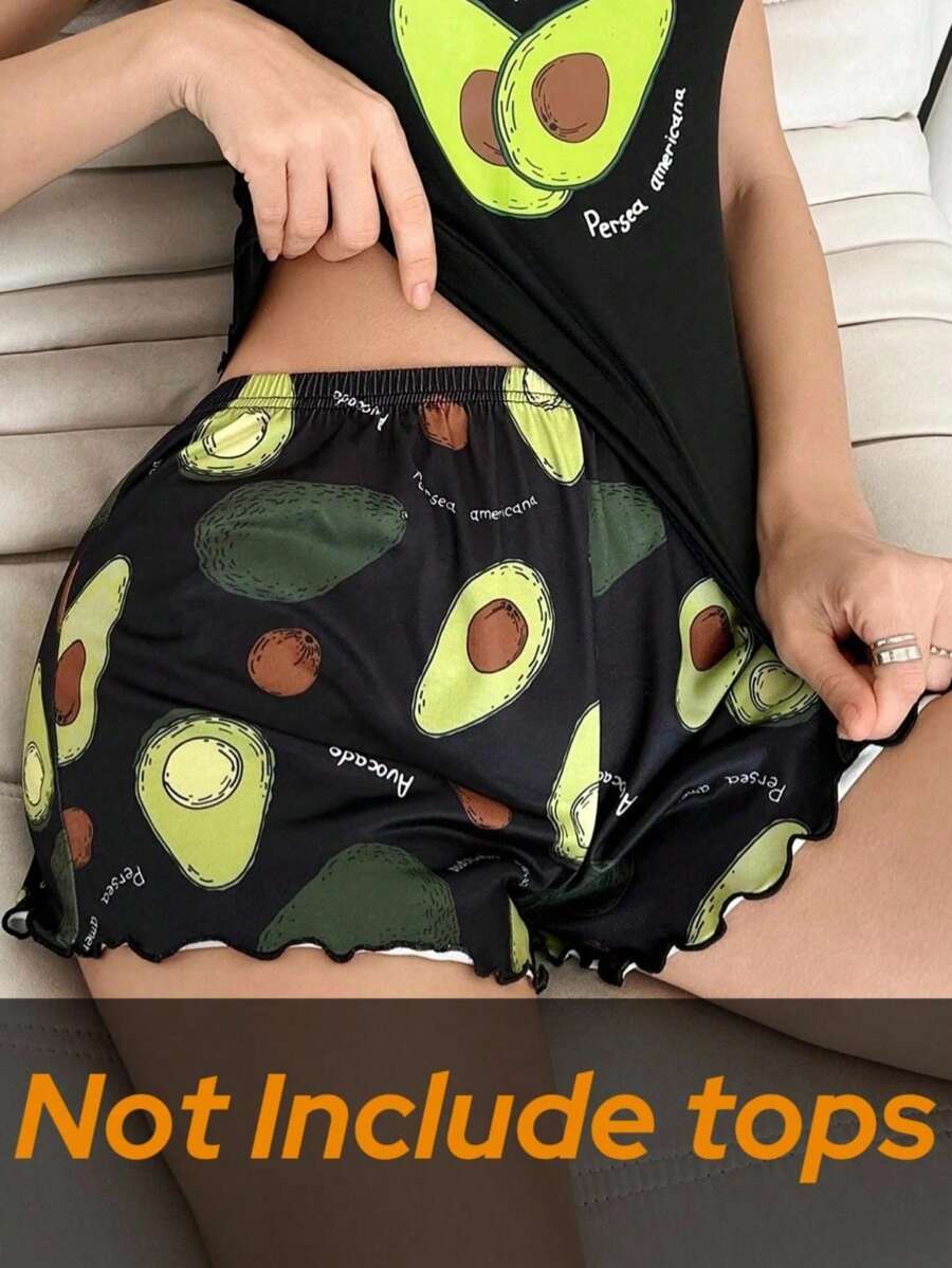 SHEIN 1 Stück Schlafshorts im Lässig Stil mit Avocado-Muster und Lattich-Saum