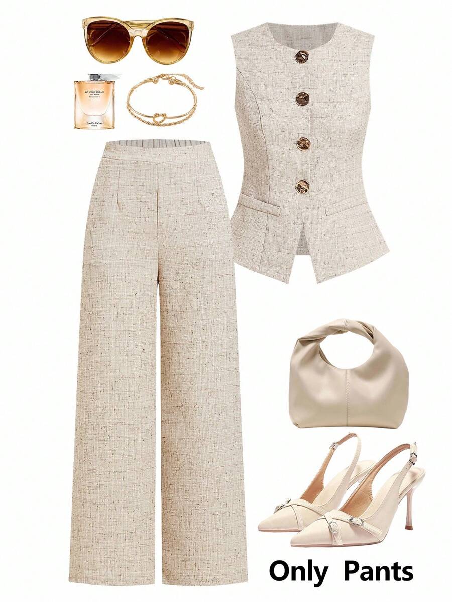 Ellevyn Summer Elegant Commuter French Style Linen-Like High-End Pants French Style Women Sleeveless Pants, Commute, Metal Big Button Summer Bohemia Airport Summer Honeymoon Woman Fairycore Pants Flowy Work Summer Dresses Office Outfits For Women Boho Business Casual Woman, Linen Pants Business Casual Woman Business Casual Woman,Fall Women Clothes