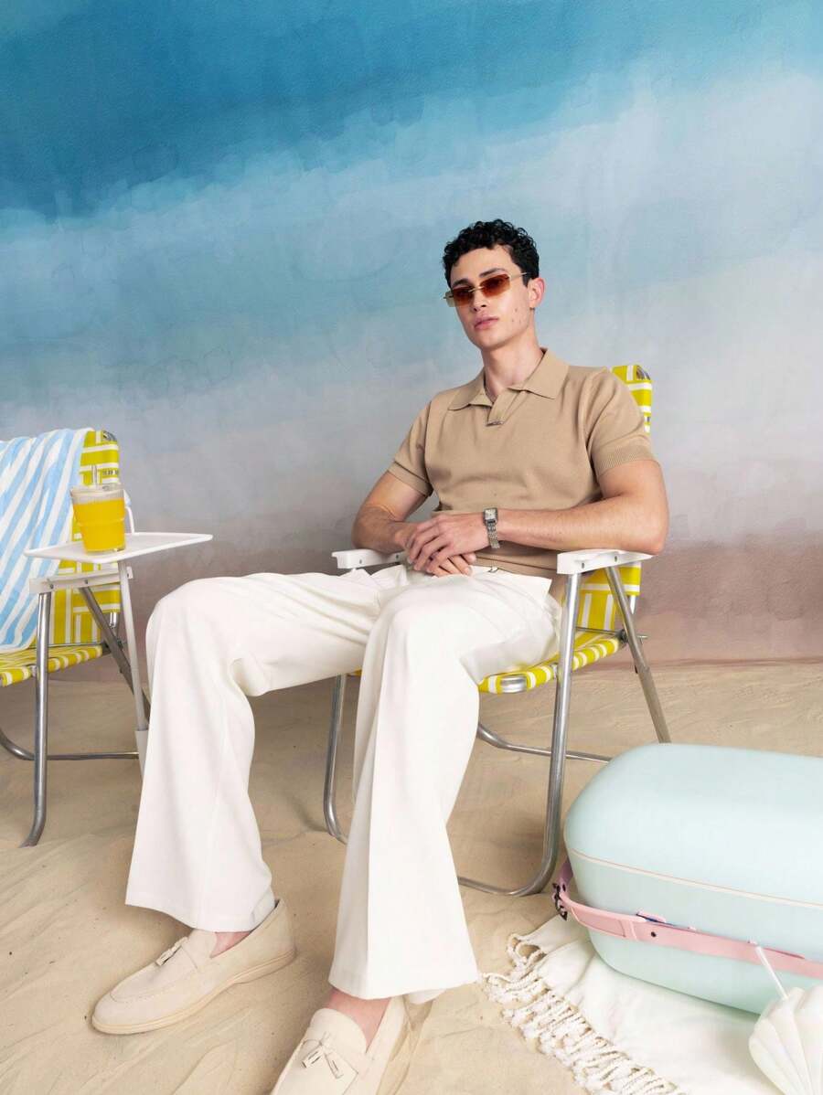 SHEIN X ELOISA & ORSON AKNOTIC Business Casual Pantalones rectos casuales de hombre con decoración de letra metálica tejida en blanco, apropiados para uso diario en primavera/verano, regalo de graduación