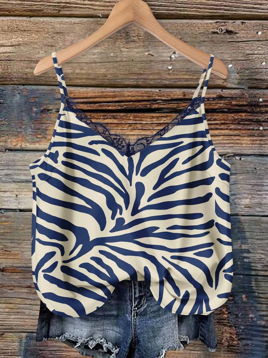 EMERY ROSE Top de tirantes de mujer talla grande con estampado de rayas de cebra, adecuado para vacaciones de verano