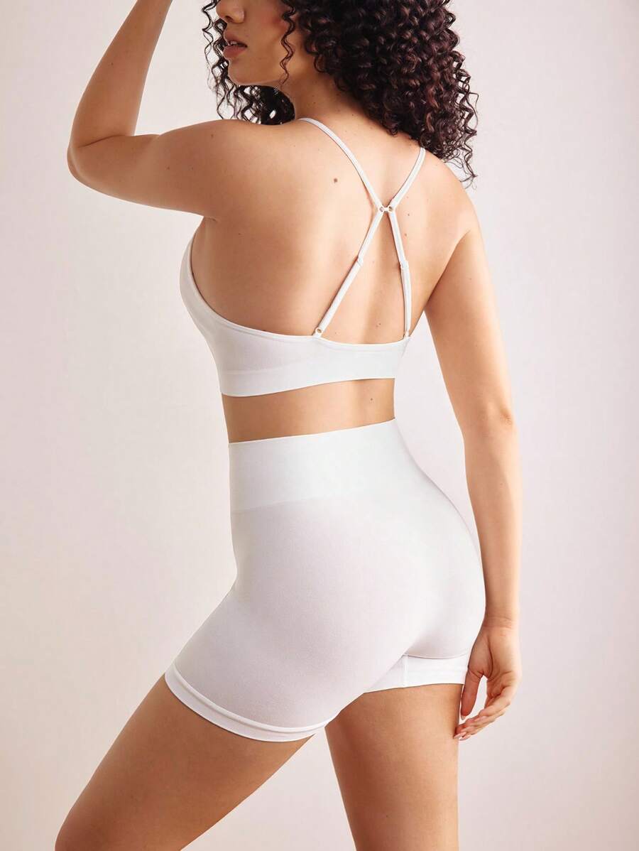 SHEIN Yoga Letter Tape Wireless Bra & Boyshorts Lingerie Set Sports