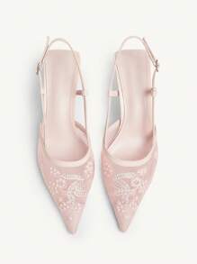 CUCCOO CHICEST Women's Fashion Pointed Toe Pink Embroidered Mesh Open Toe Ankle Strap Stiletto High Heel Party Dress Sandals