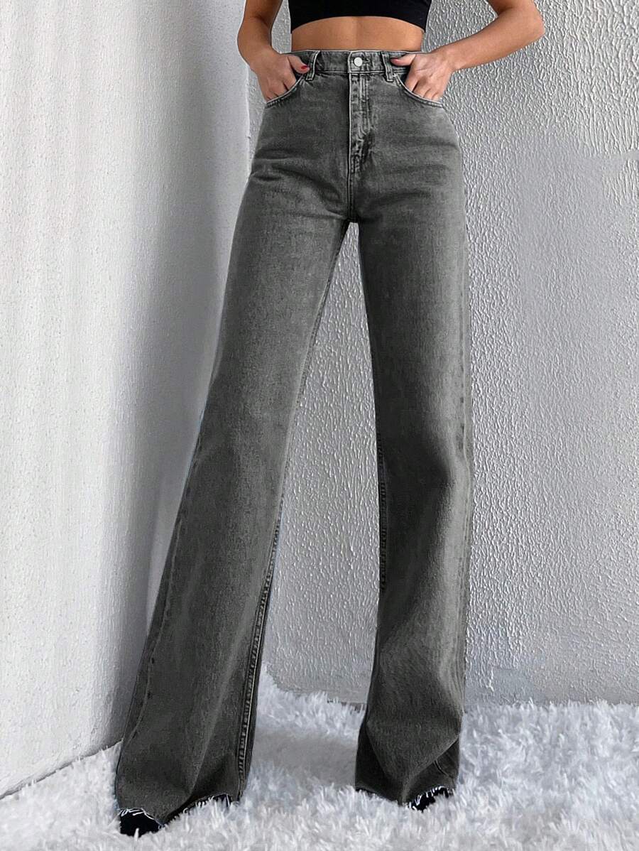 SHEIN Tall Jeans de pierna ancha de cintura alta con bajo sin acabar 100% algodón TALL