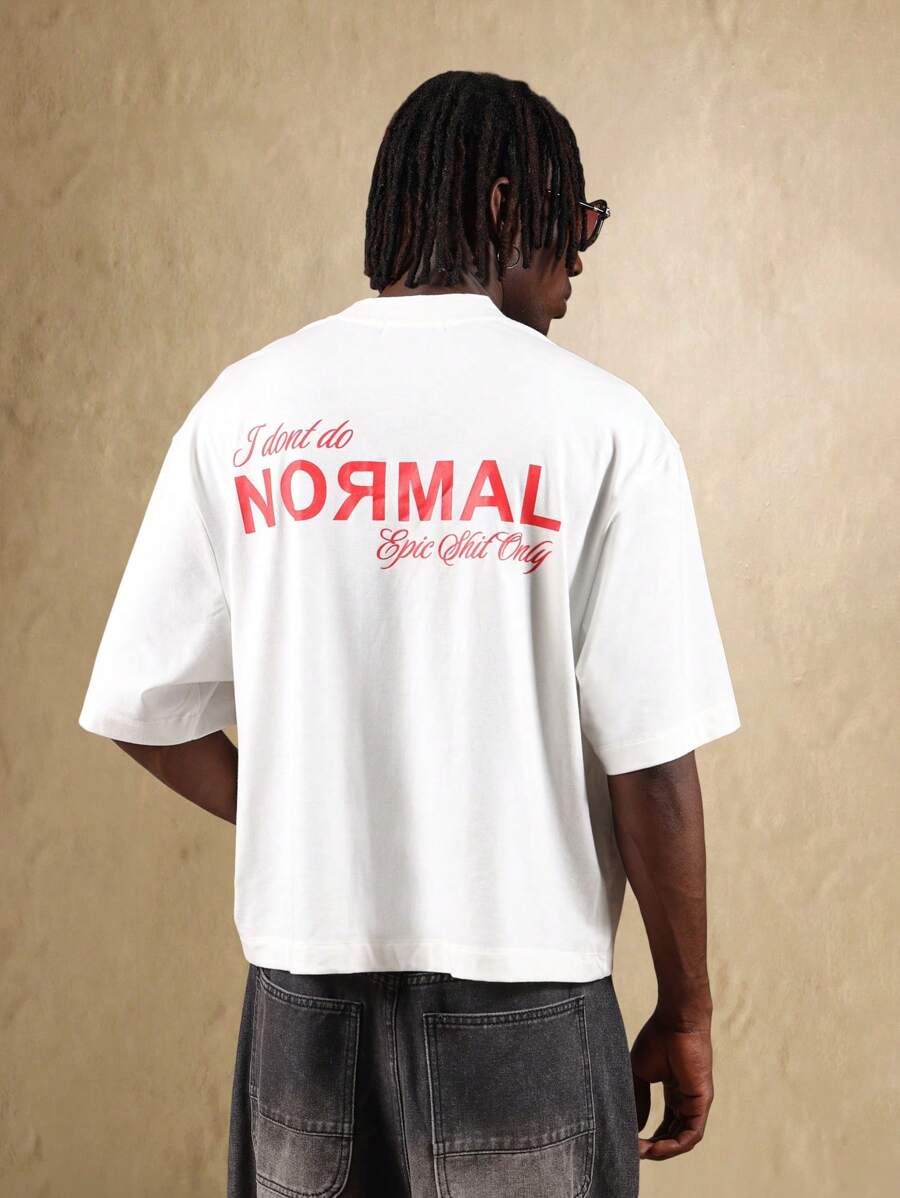 SUMWON Camiseta de corte holgado y cuadrado con texto, diseño de mensaje impreso en la espalda, cultura callejera épica, moda urbana contemporánea, prenda esencial informal