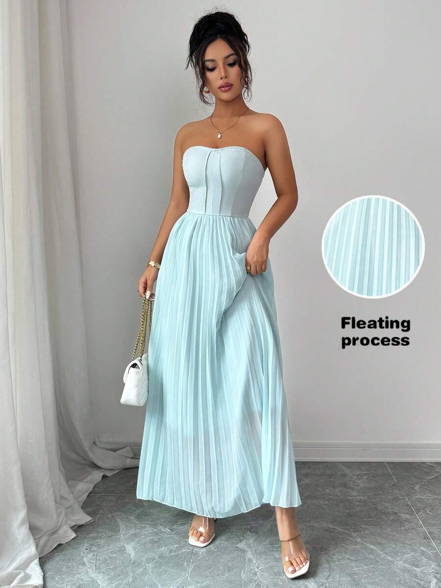 Elenzga Women's Pale Mint Green Ruched Waist Design Midi Dress