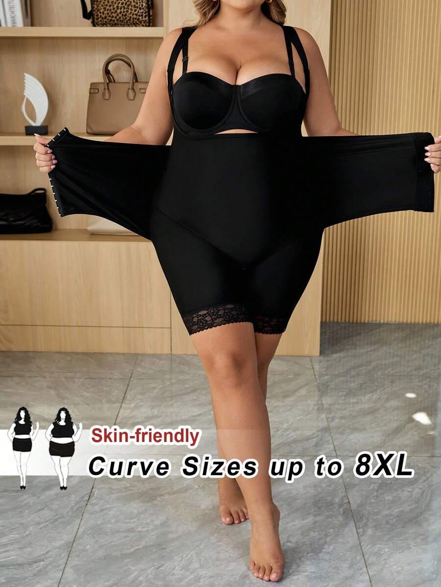 SHEIN CURVE+ Tuta ampia monocolore da donna con patch in pizzo minimal
