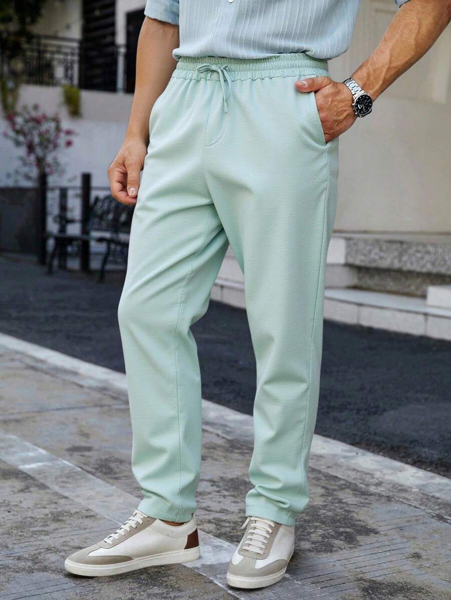 RueChic Pantalones de hombre de cintura elástica con cordón, de tela suave y buena calidad