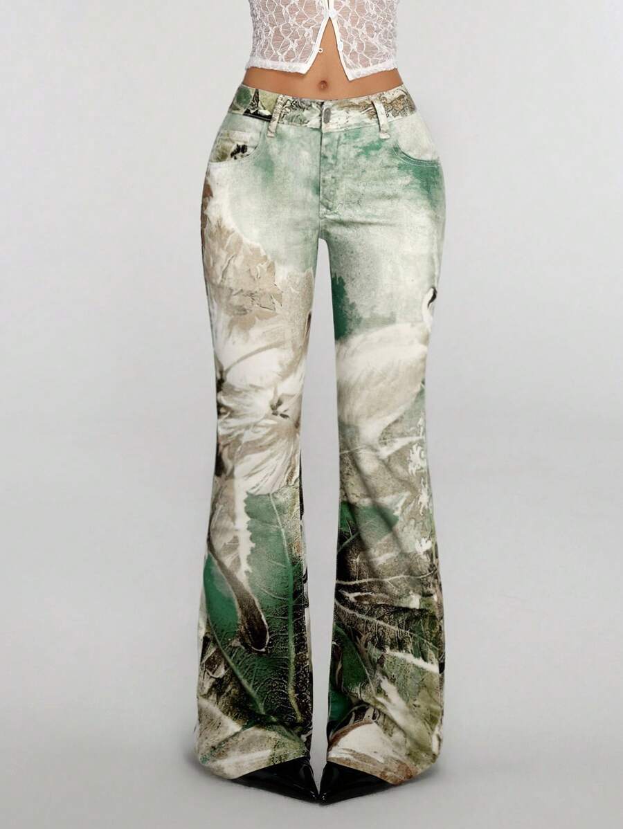 Jeanoix Jeans de mode lavés avec impression de positionnement élastique